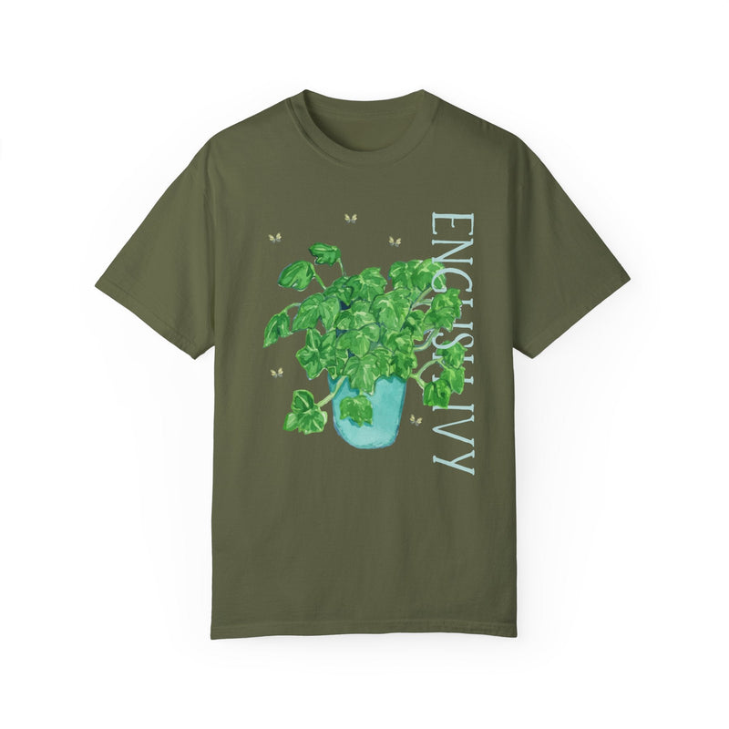 Watercolor Plant Tee with Butterflies in Comfort Colors®: English Ivy | Gift for Mom Who Loves Plants, Kitschy Plant Tee in Bright Colors - Opal and June