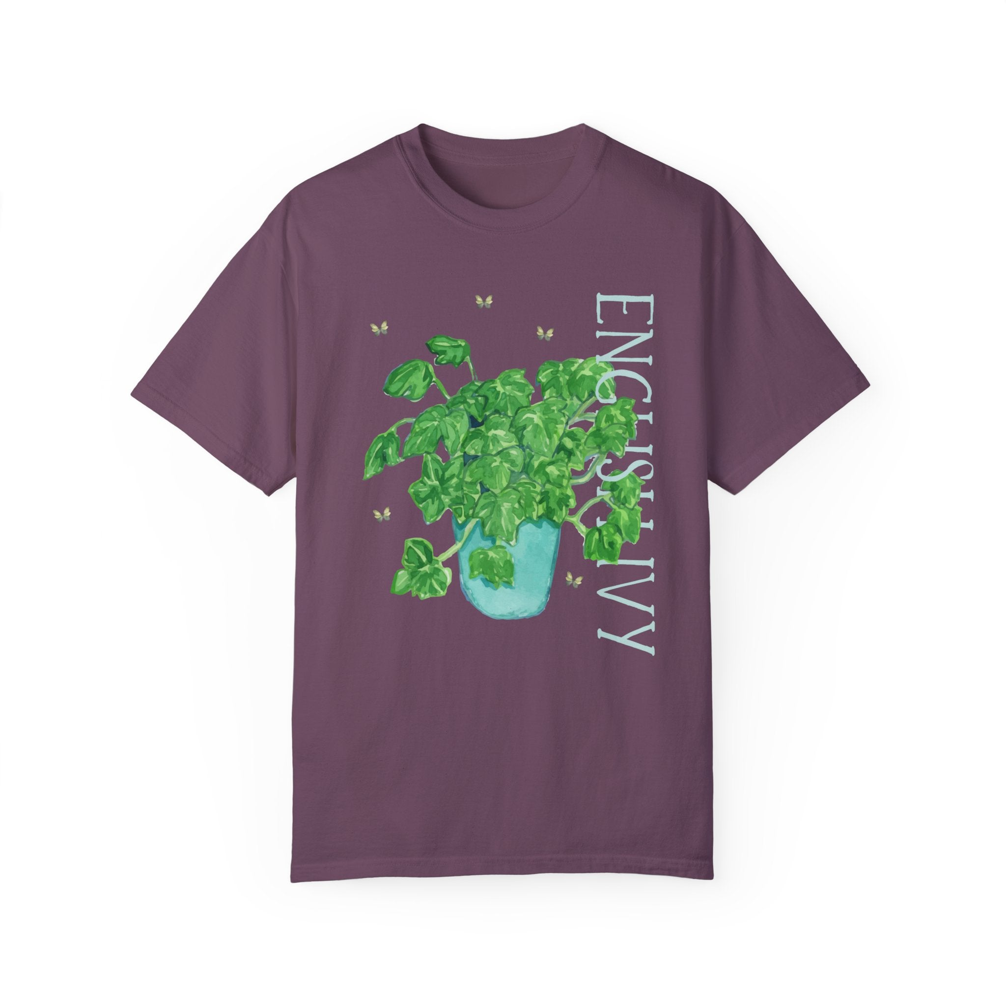 Watercolor Plant Tee with Butterflies in Comfort Colors®: English Ivy | Gift for Mom Who Loves Plants, Kitschy Plant Tee in Bright Colors - Opal and June