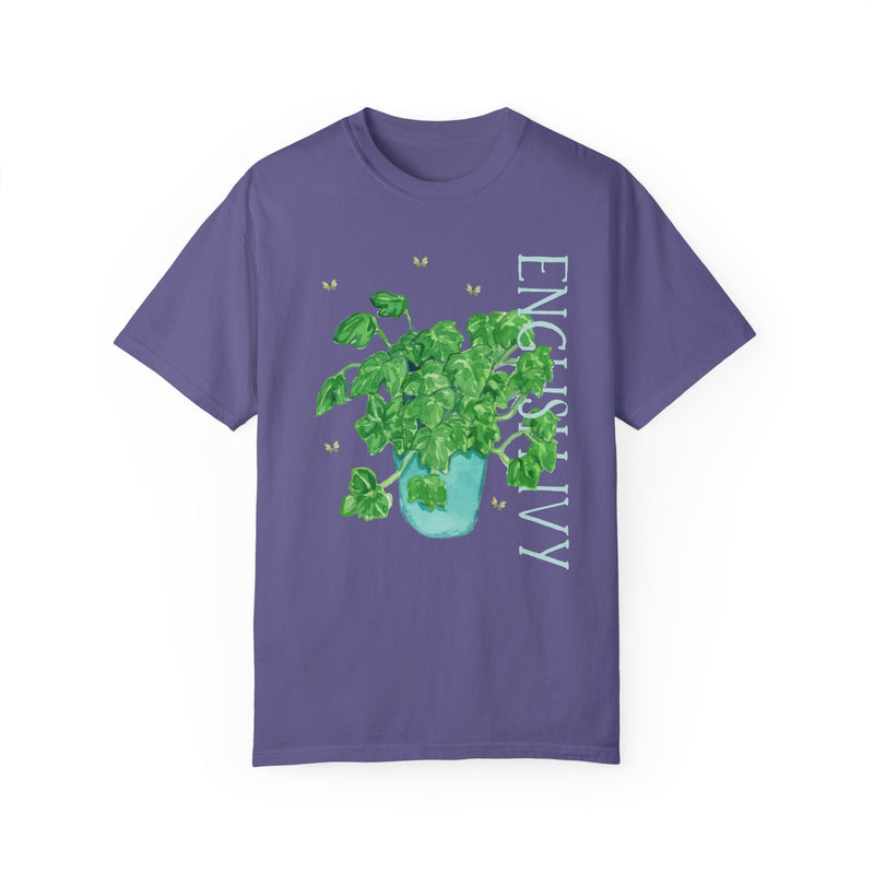 Watercolor Plant Tee with Butterflies in Comfort Colors®: English Ivy | Gift for Mom Who Loves Plants, Kitschy Plant Tee in Bright Colors - Opal and June