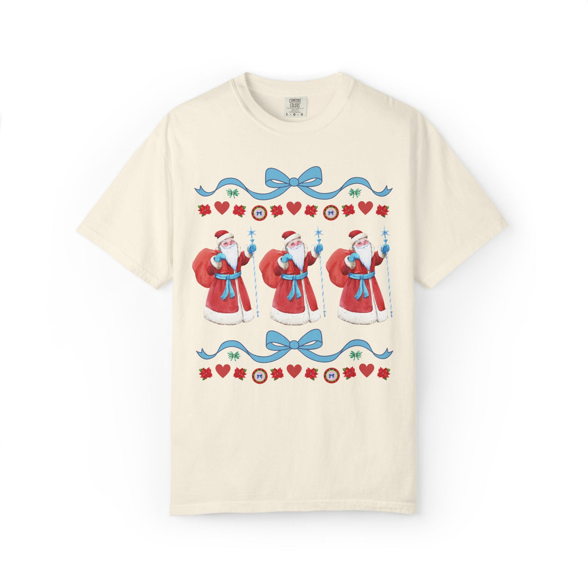 Watercolor Santa Tee Shirt with Ribbon and Hearts - Opal and June