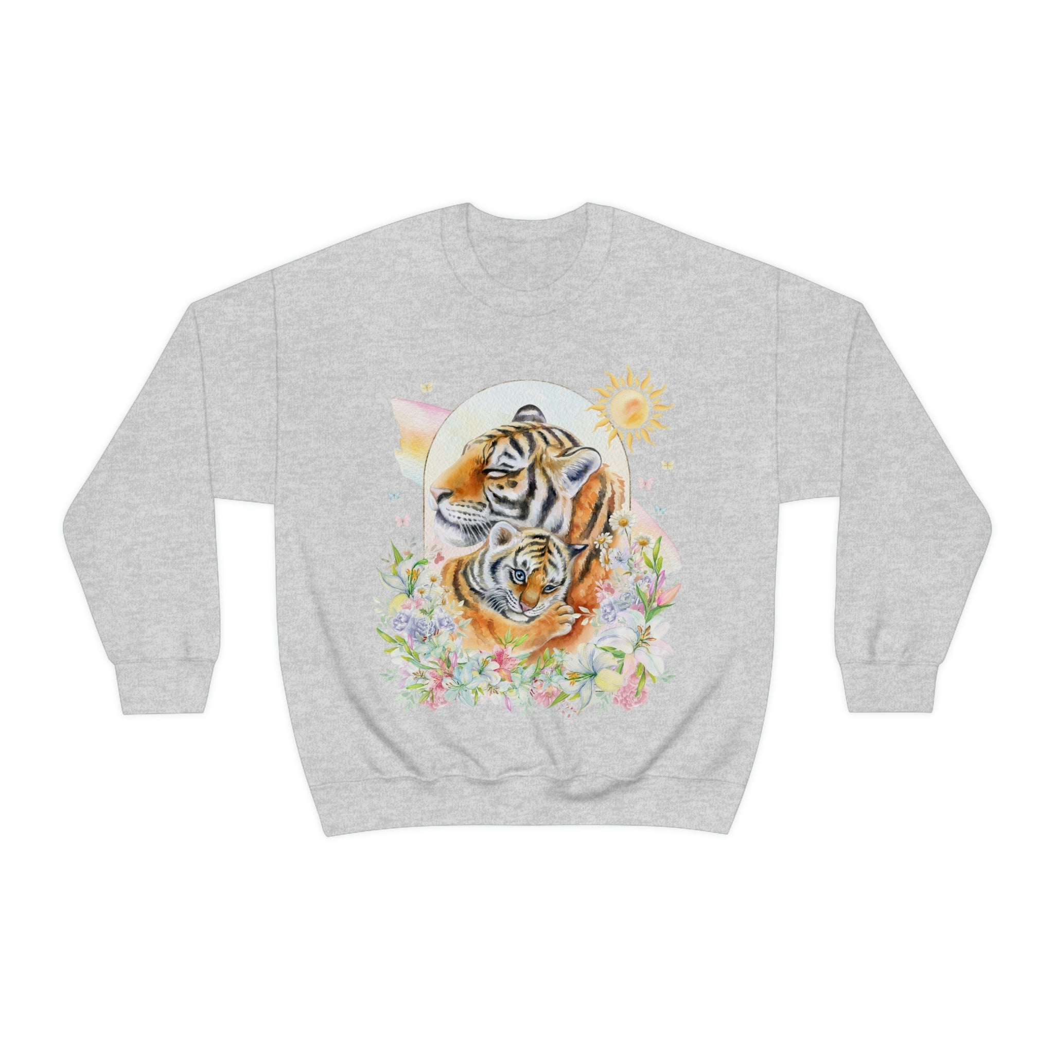 Watercolor Tiger Sweatshirt with Flowers: Eighties Floral Aesthetic - Opal and June