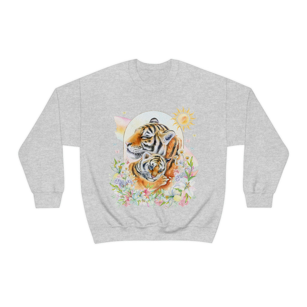 Watercolor Tiger Sweatshirt with Flowers: Eighties Floral Aesthetic - Opal and June