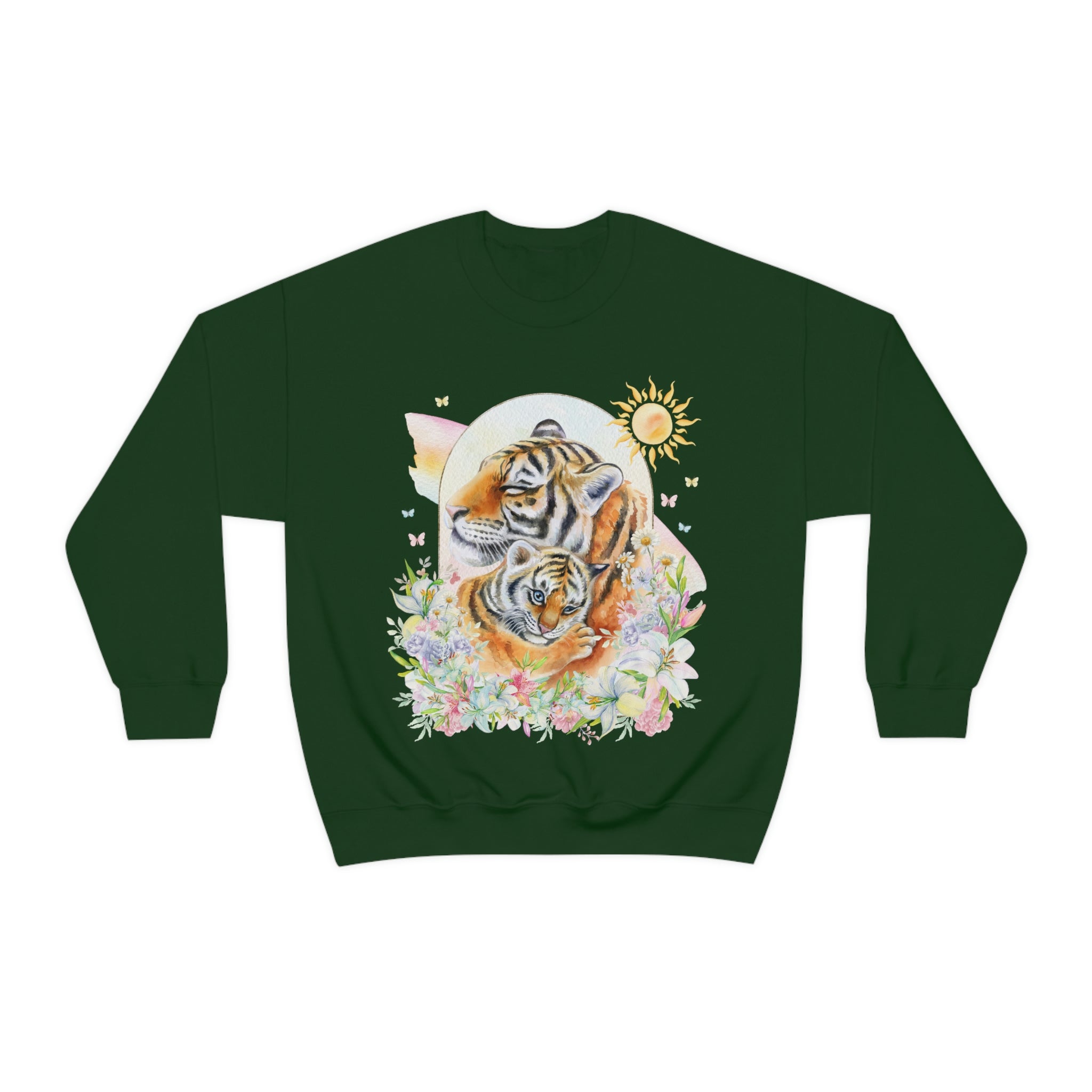 Watercolor Tiger Sweatshirt with Flowers: Eighties Floral Aesthetic - Opal and June