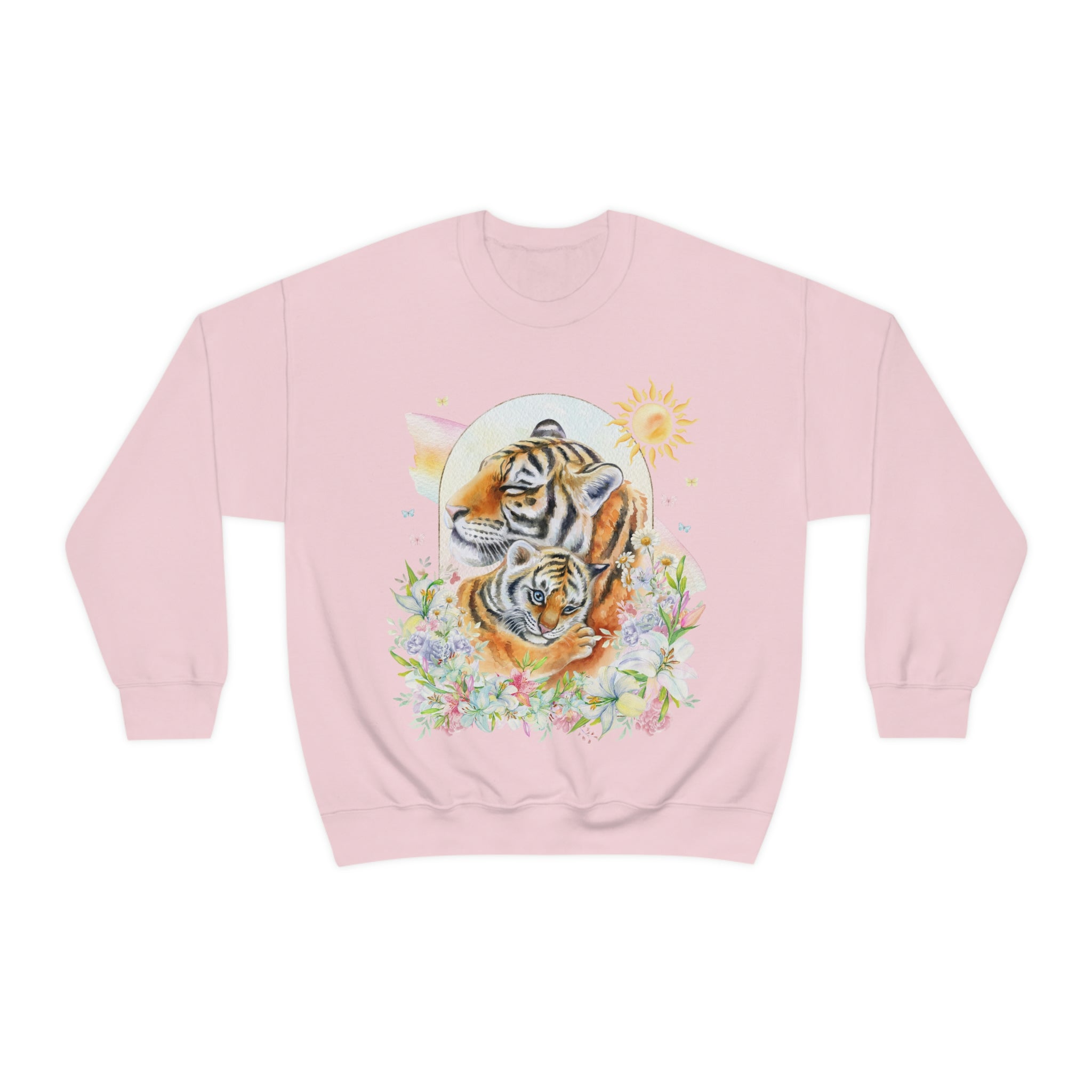 Watercolor Tiger Sweatshirt with Flowers: Eighties Floral Aesthetic - Opal and June