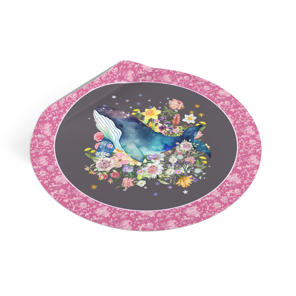 Watercolor Whale Sticker of Whale in Botanical Bouquet: Cottagecore Floral Whale Sticker, Small Birthday Gift for Whale Lover with Stars - Opal and June