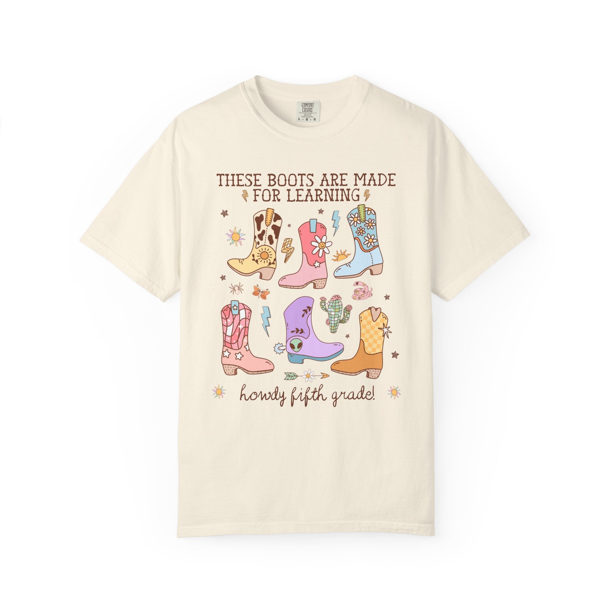 Western Fifth Grade Teacher Tee Shirt for Back To School: These Boots Are Made for Learning, Funny Saying Fifth Grade Crew or Team Tee - Opal and June