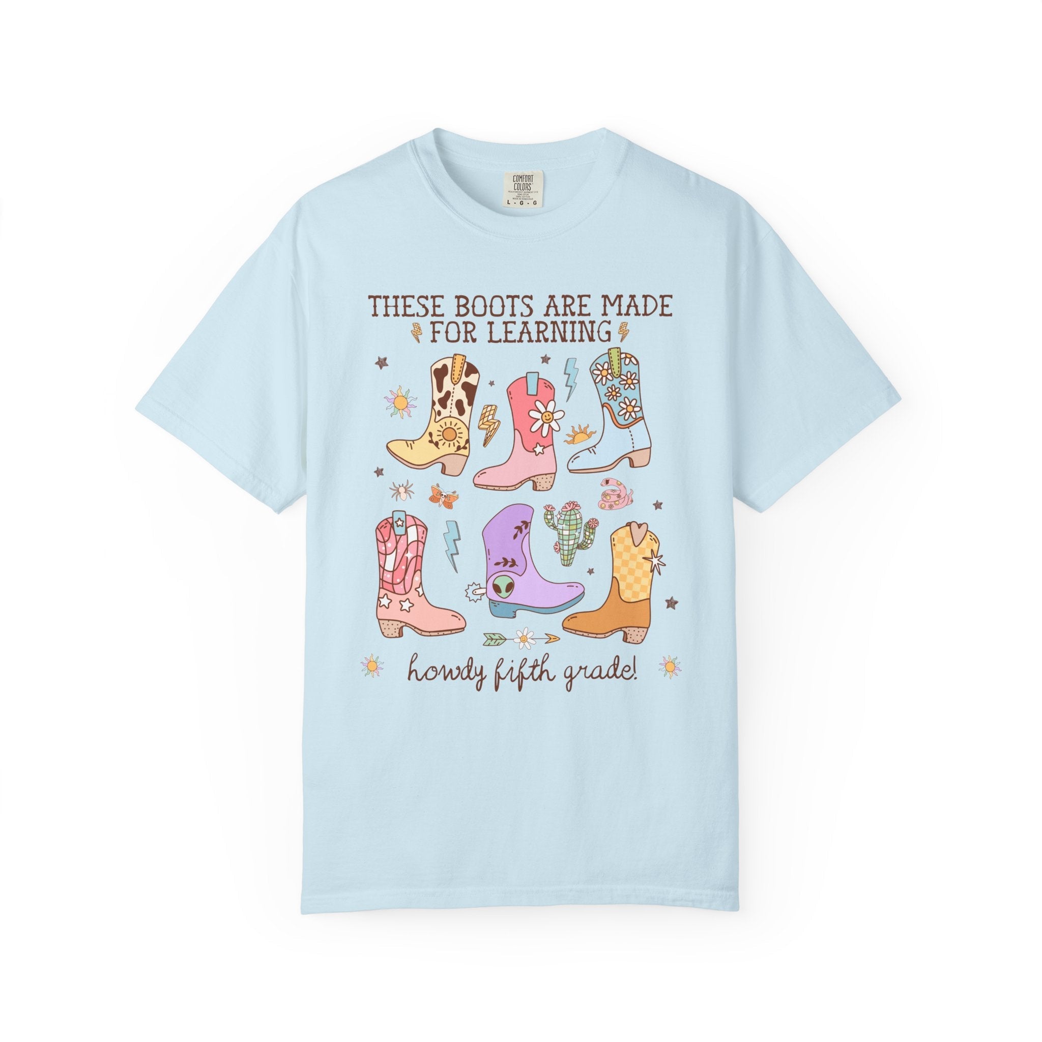 Western Fifth Grade Teacher Tee Shirt for Back To School: These Boots Are Made for Learning, Funny Saying Fifth Grade Crew or Team Tee - Opal and June