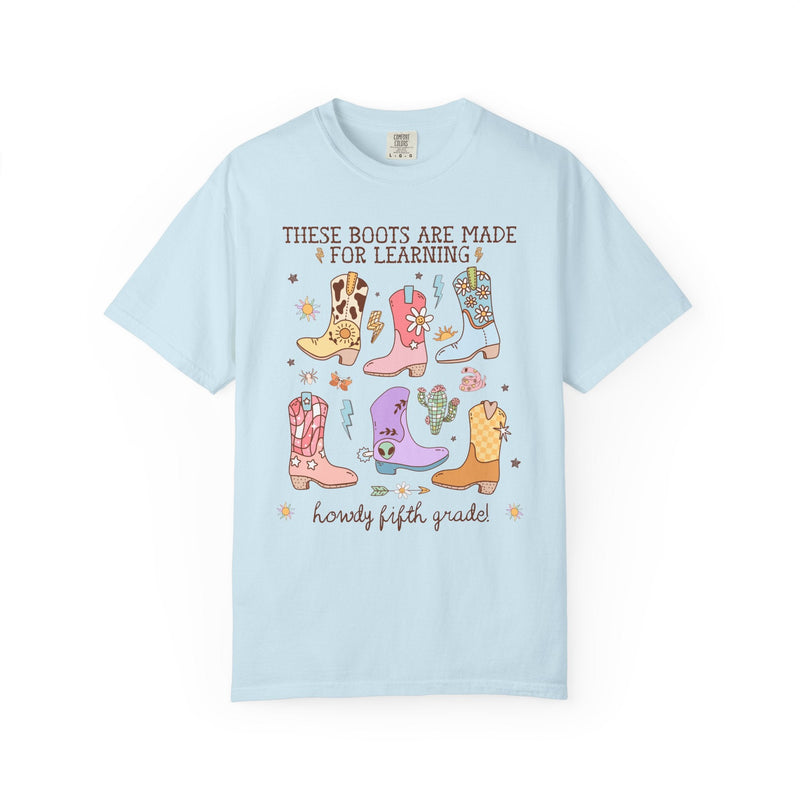 Western Fifth Grade Teacher Tee Shirt for Back To School: These Boots Are Made for Learning, Funny Saying Fifth Grade Crew or Team Tee - Opal and June