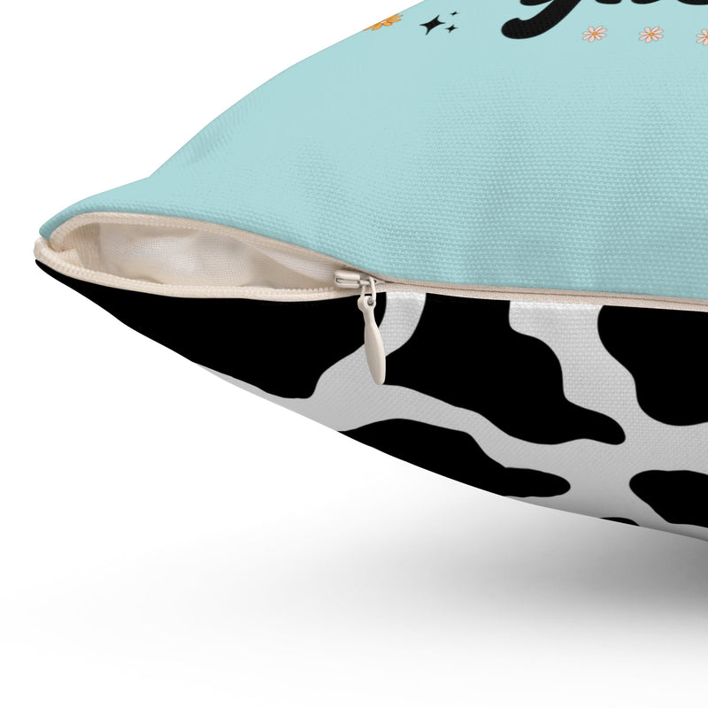 Western Halloween Pillow with Groovy Ghost Cowboy and Cow Print: Feeling Ghostly - Opal and June