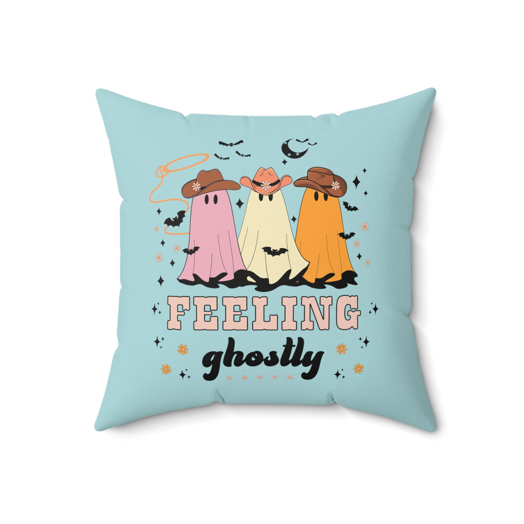 Western Halloween Pillow with Groovy Ghost Cowboy and Cow Print: Feeling Ghostly - Opal and June