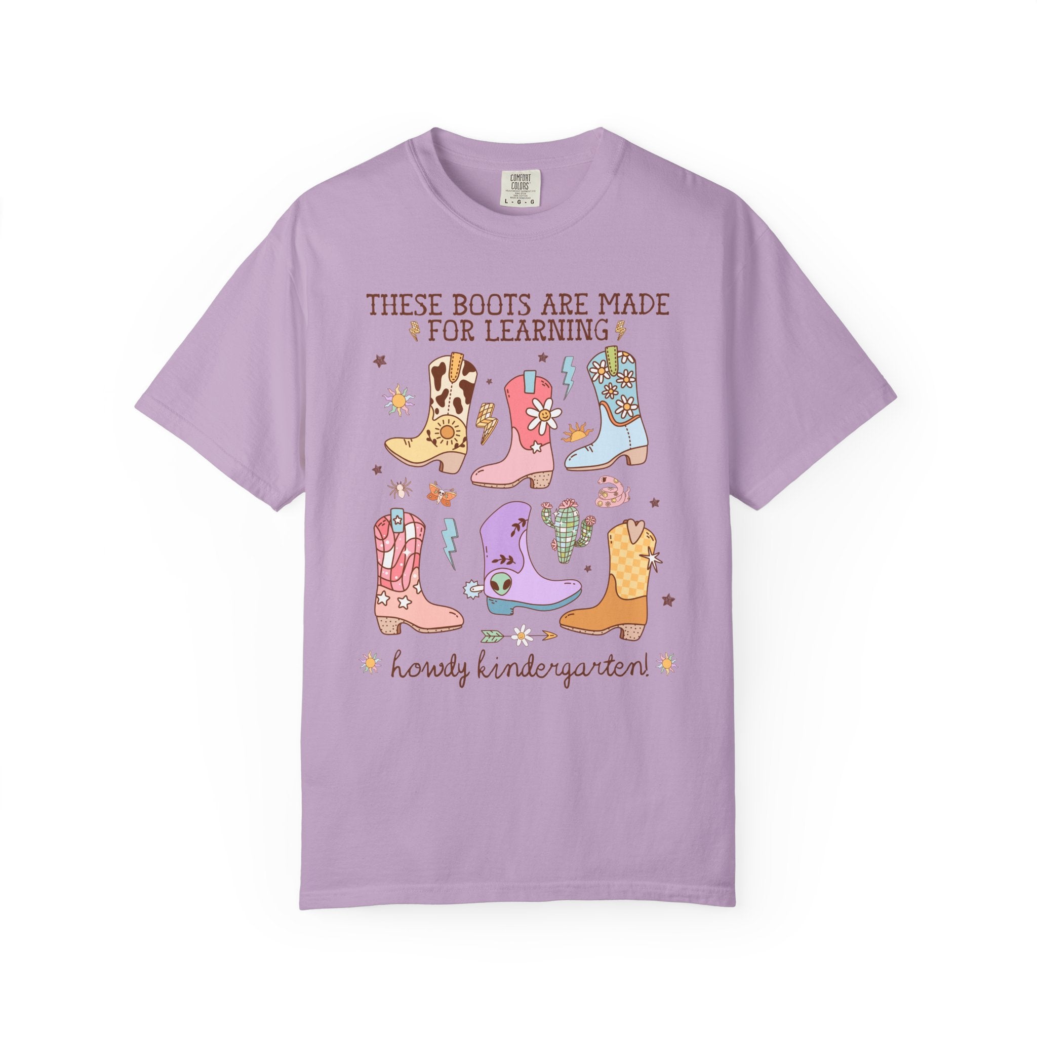Western Kindergarten Teacher Tee Shirt for Back To School: These Boots Are Made for Learning, Funny Saying Kindergarten Crew or Team Tee - Opal and June