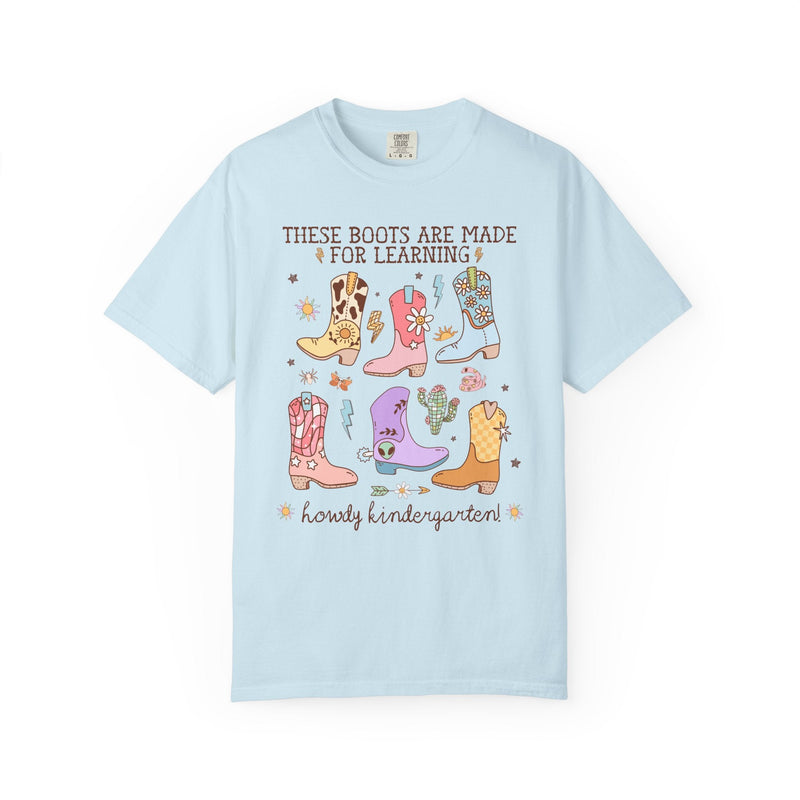 Western Kindergarten Teacher Tee Shirt for Back To School: These Boots Are Made for Learning, Funny Saying Kindergarten Crew or Team Tee - Opal and June