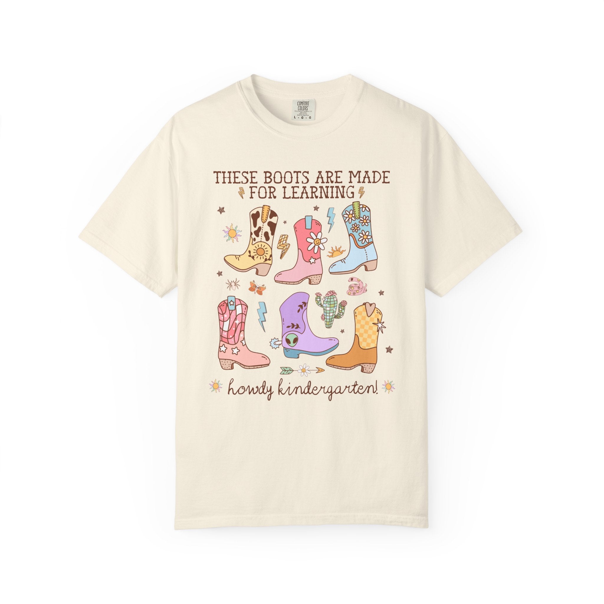 Western Kindergarten Teacher Tee Shirt for Back To School: These Boots Are Made for Learning, Funny Saying Kindergarten Crew or Team Tee - Opal and June