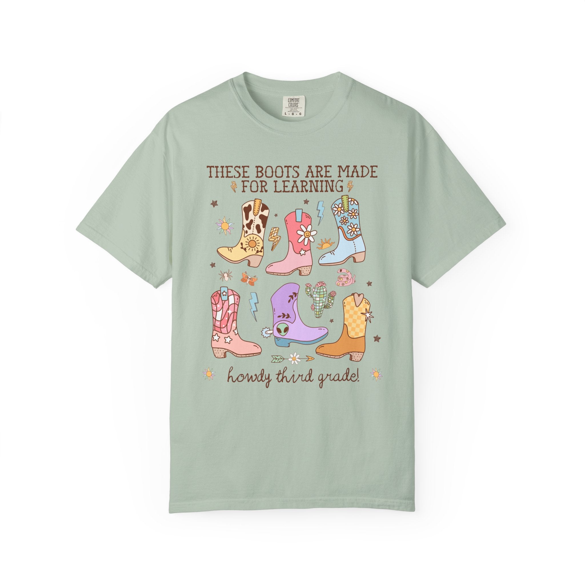 Western Third Grade Teacher Tee Shirt for Back To School: These Boots Are Made for Learning, Funny Saying Third Grade Crew or Team Tee - Opal and June