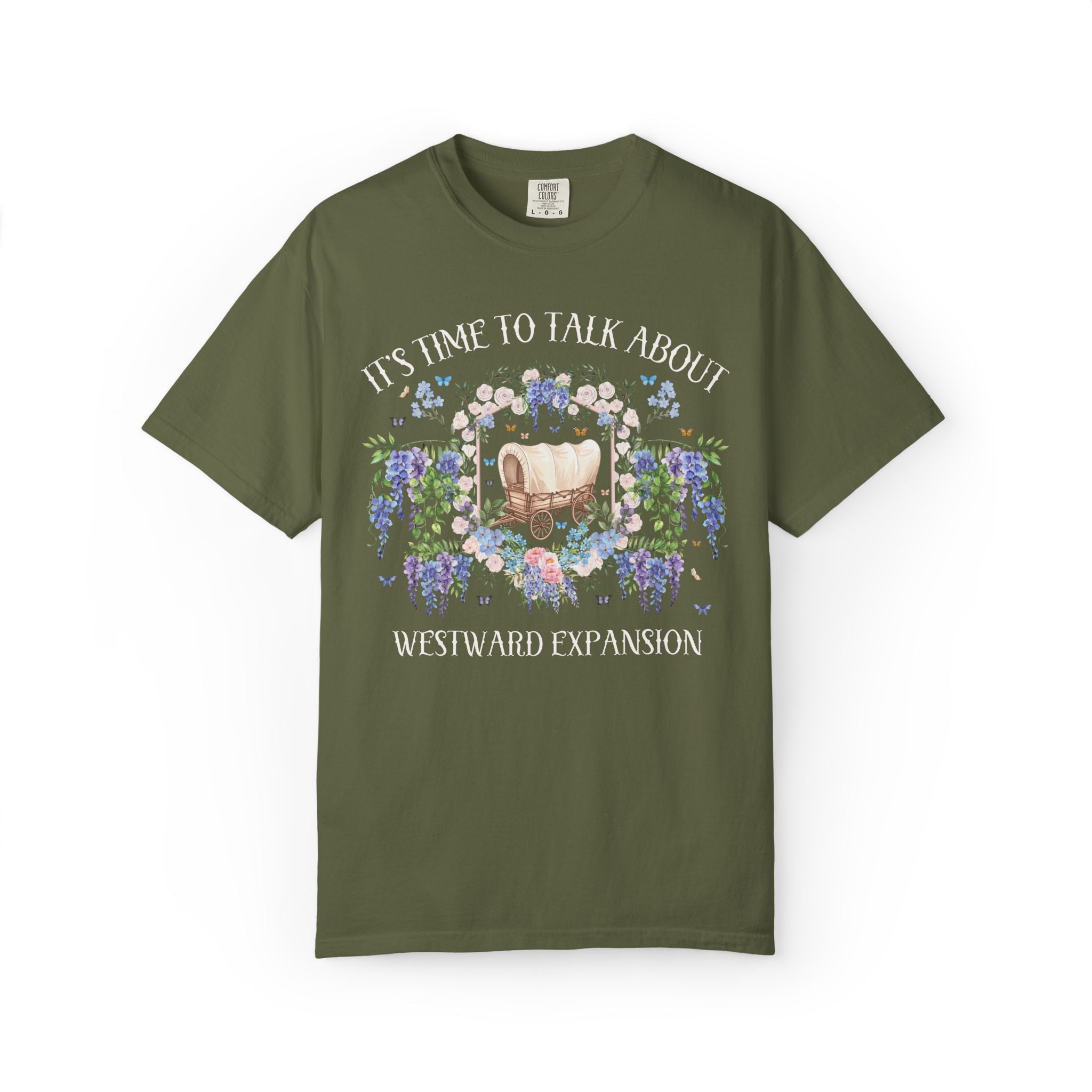 Westward Expansion American History T-Shirt with Flowers, 19th Century Westward Expansion Trails, Oregon Mormon California Western Trails - Opal and June