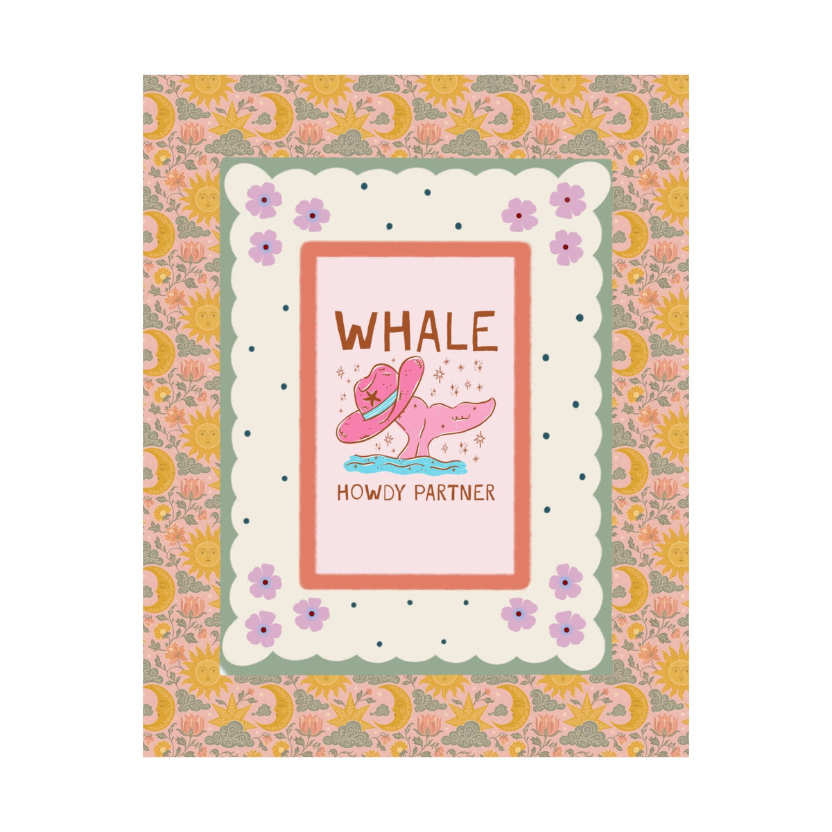 Whale Howdy Partner Poster Print: Funny Cowboy Whale Lover Poster for Marine Biologist or Friend Studying Whales, Silly Animal Lover Wall Print - Opal and June