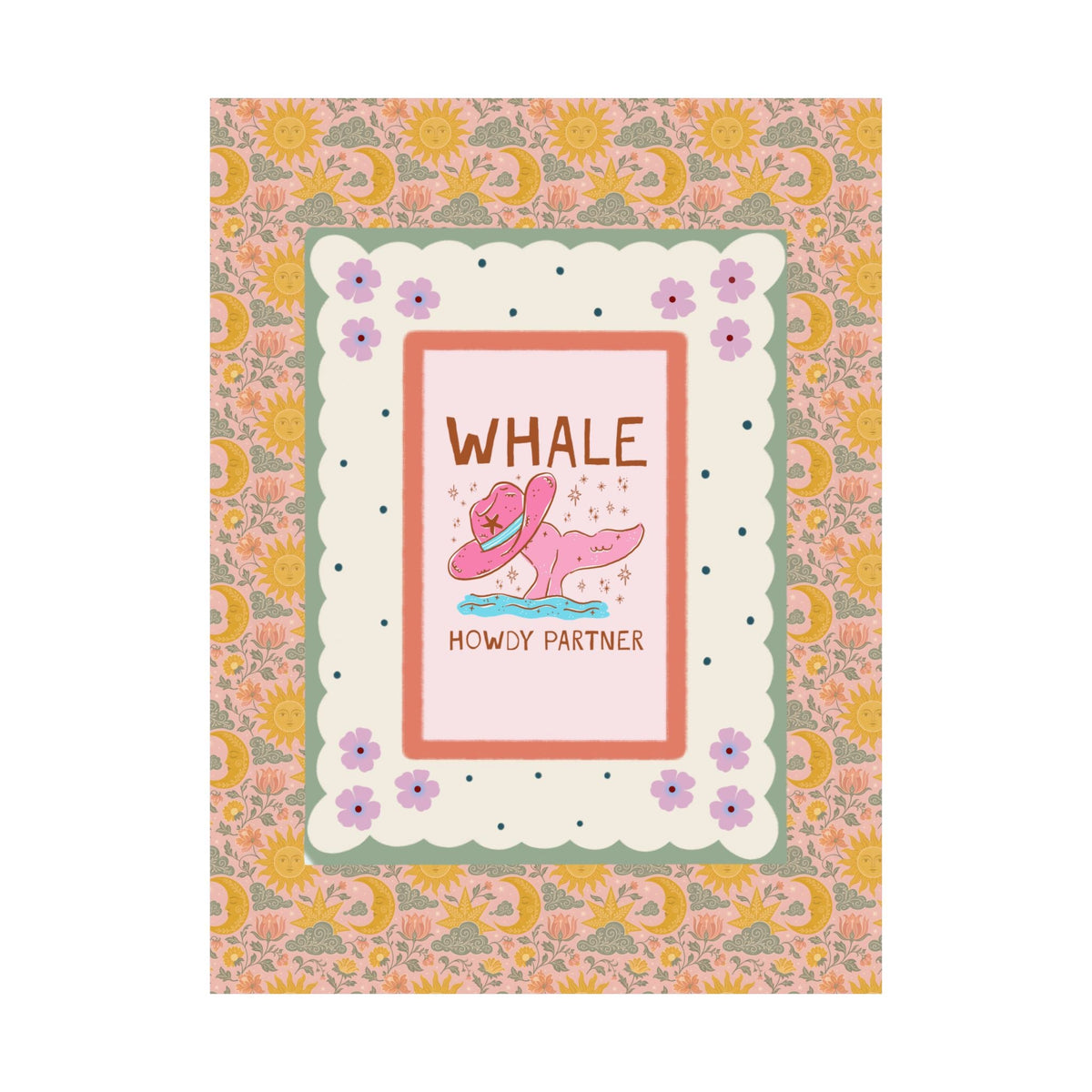 Whale Howdy Partner Poster Print: Funny Cowboy Whale Lover Poster for Marine Biologist or Friend Studying Whales, Silly Animal Lover Wall Print - Opal and June