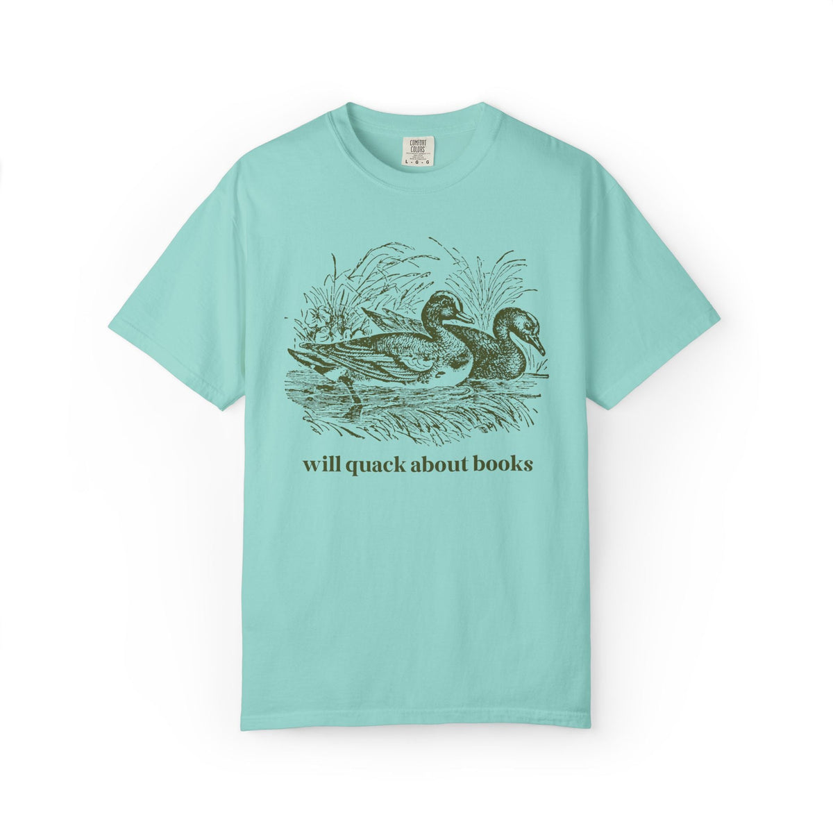 Will Quack About Books: Funny Sarcastic Matching High School Teacher T-Shirt with Cottagecore Ducks, Silly College Professor Tee - Opal and June