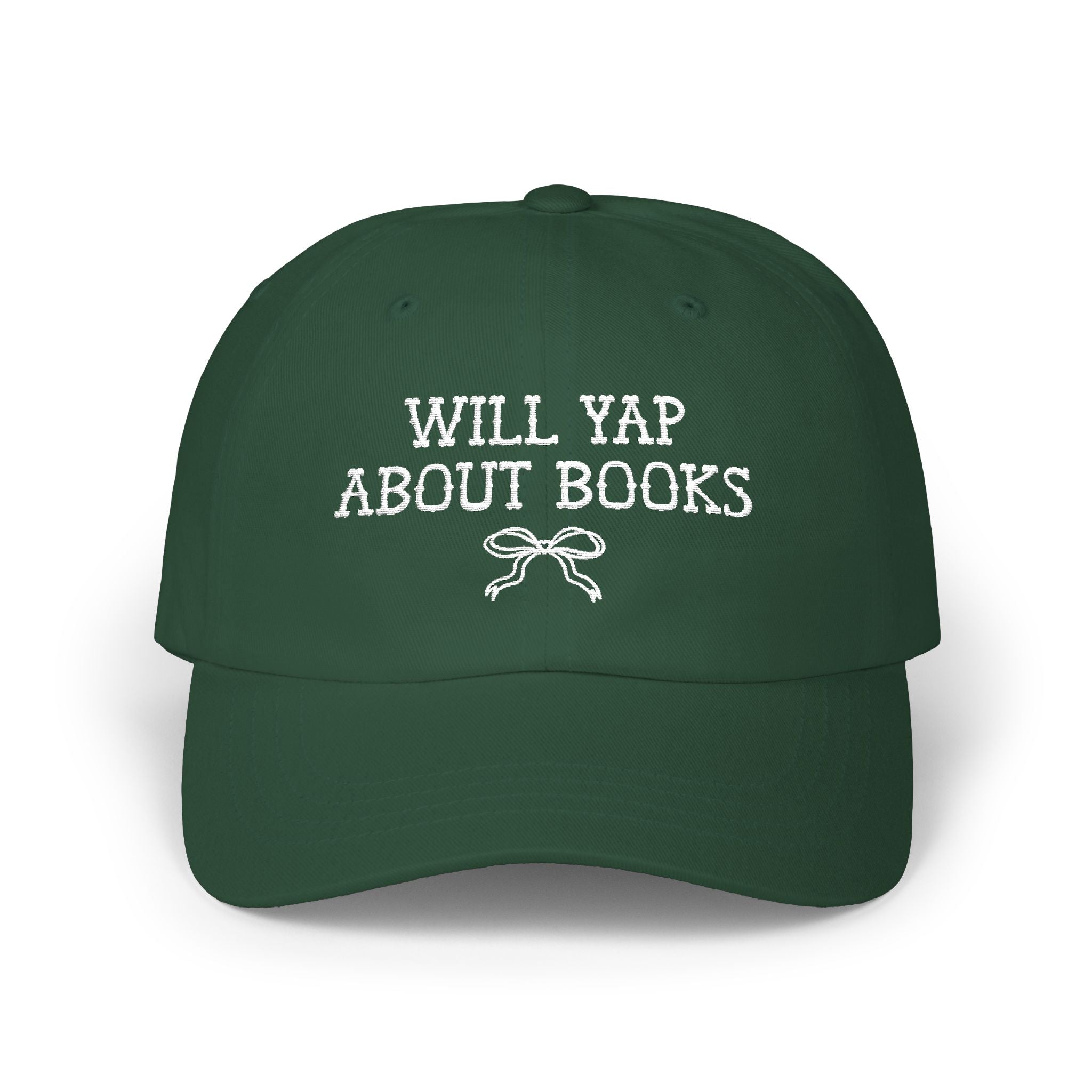 Will Yap About Books Cap with Bow, Funny Saying Bookish Hat for Romance Reader, Mom or Friend Who Loves Books, Birthday Gift for Bookworm - Opal and June
