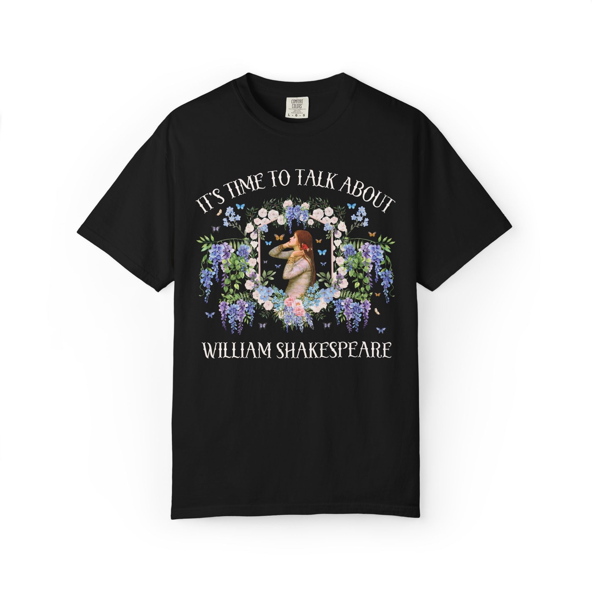William Shakespeare Book Lover Tee Shirt for Classic Literature Bookworm, Hamlet or Art History Lover, Ophelia by John William Waterhouse - Opal and June