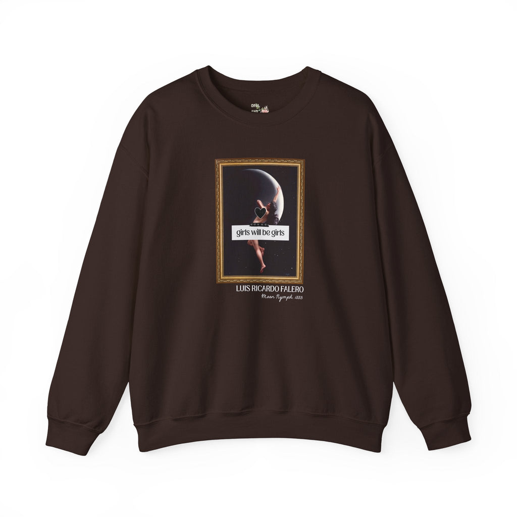 Witchy Art History Sweatshirt for Art Historian, Moon Nymph by Luis Ricardo Falero, Girls Will Be Girls Spooky Feminist Shirt for Halloween - Opal and June