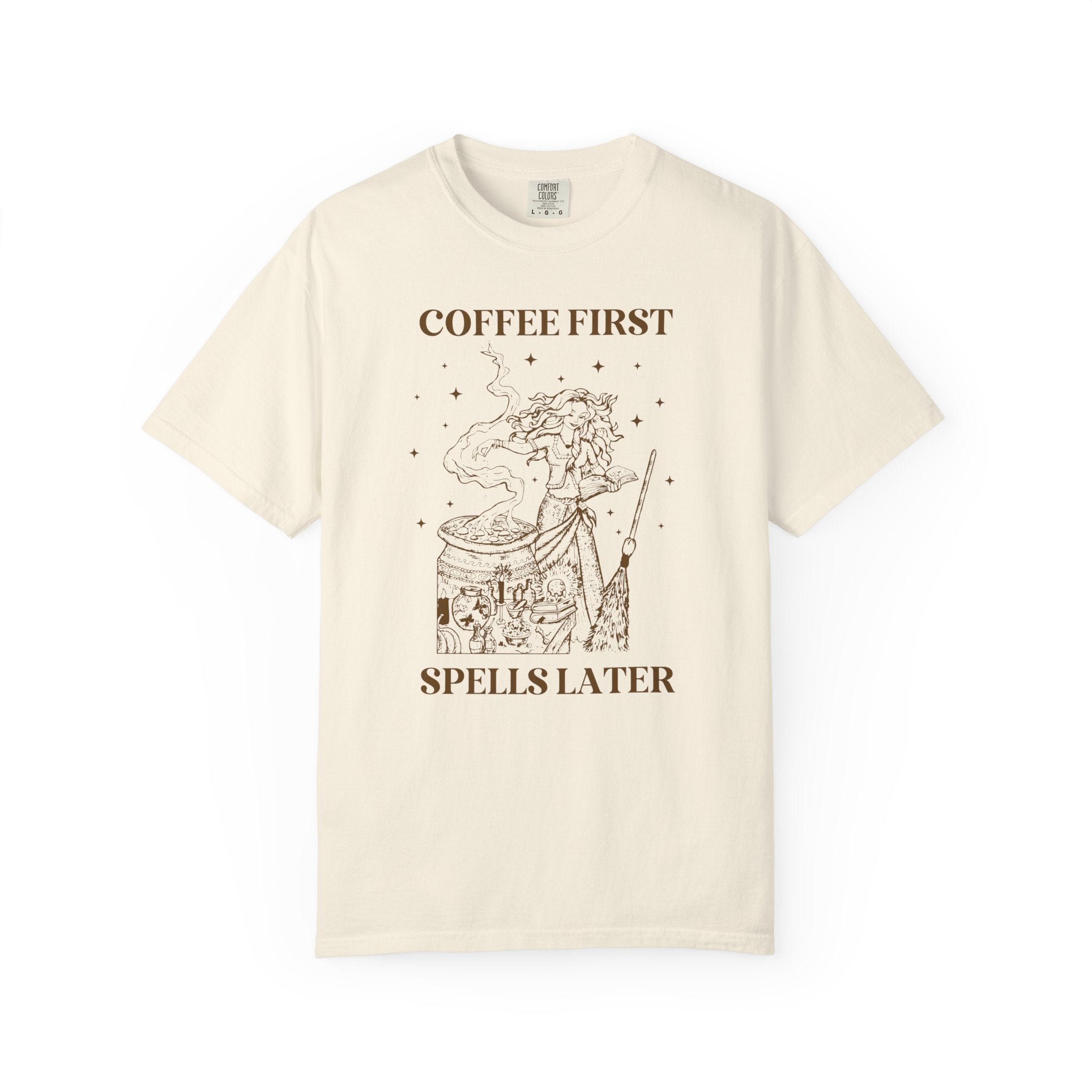 Witchy Coffee Lover Tee Shirt for Mom Who Loves Coffee, Spooky Season Funny Saying T-Shirt for Friend Who Loves Coffee and Halloween - Opal and June