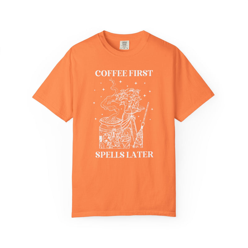 Witchy Coffee Lover Tee Shirt for Mom Who Loves Coffee, Spooky Season Funny Saying T-Shirt for Friend Who Loves Coffee and Halloween - Opal and June