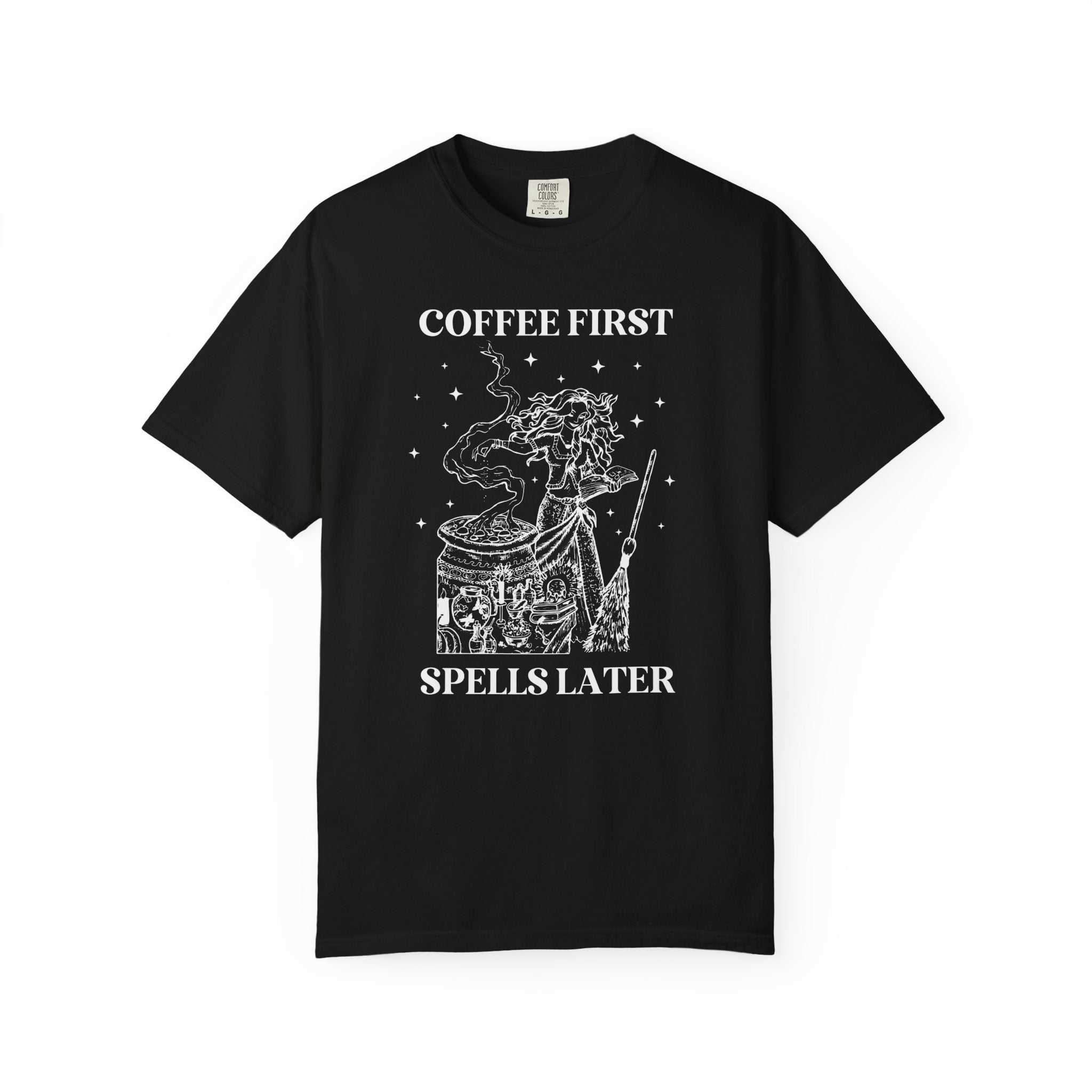 Witchy Coffee Lover Tee Shirt for Mom Who Loves Coffee, Spooky Season Funny Saying T-Shirt for Friend Who Loves Coffee and Halloween - Opal and June