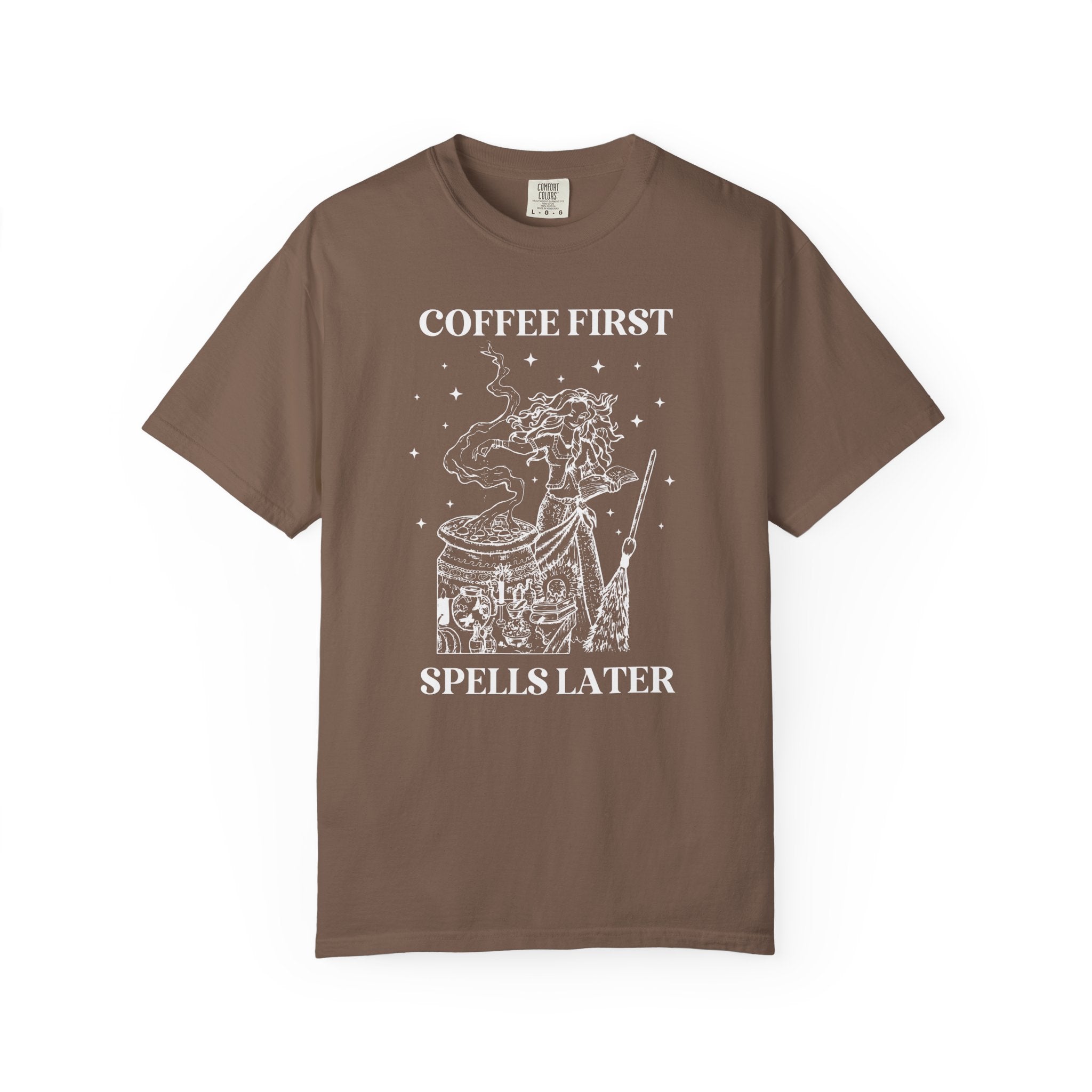 Witchy Coffee Lover Tee Shirt for Mom Who Loves Coffee, Spooky Season Funny Saying T-Shirt for Friend Who Loves Coffee and Halloween - Opal and June