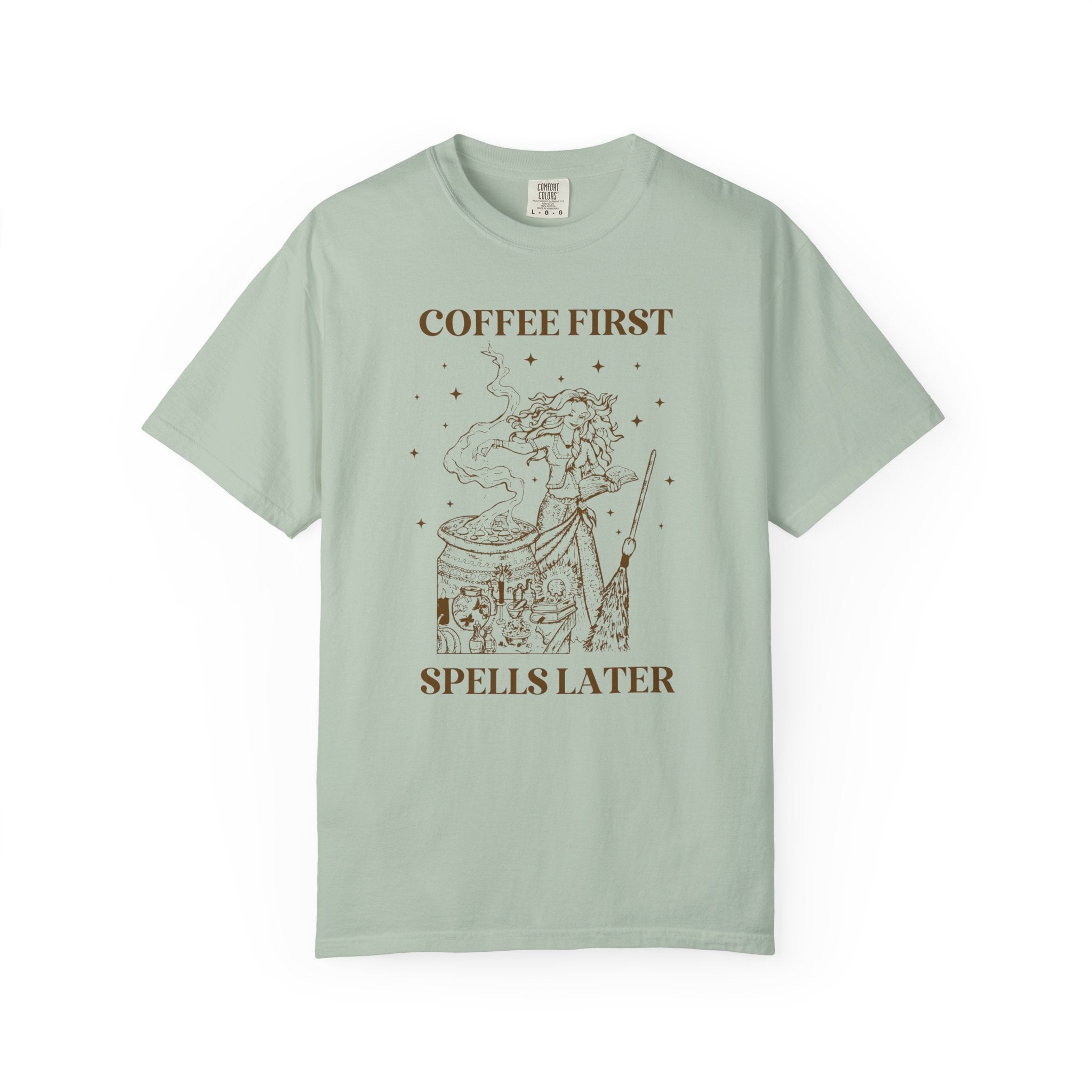 Witchy Coffee Lover Tee Shirt for Mom Who Loves Coffee, Spooky Season Funny Saying T-Shirt for Friend Who Loves Coffee and Halloween - Opal and June