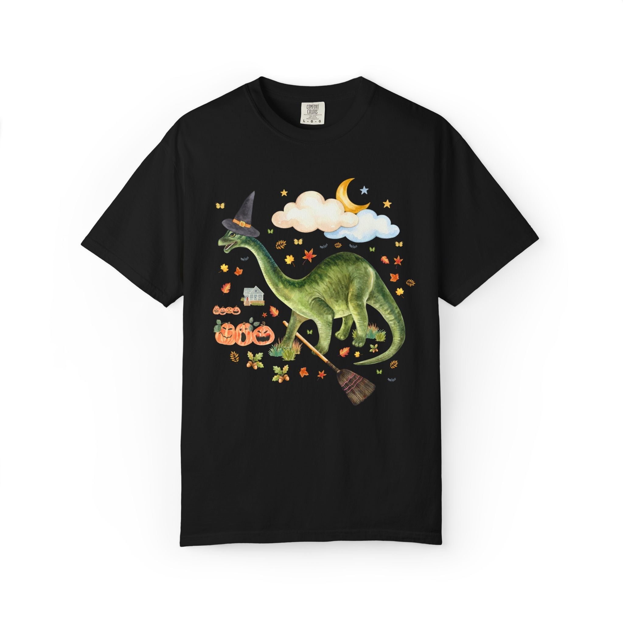 Witchy Dinosaur Lover Tee Shirt with Pumpkins - Opal and June