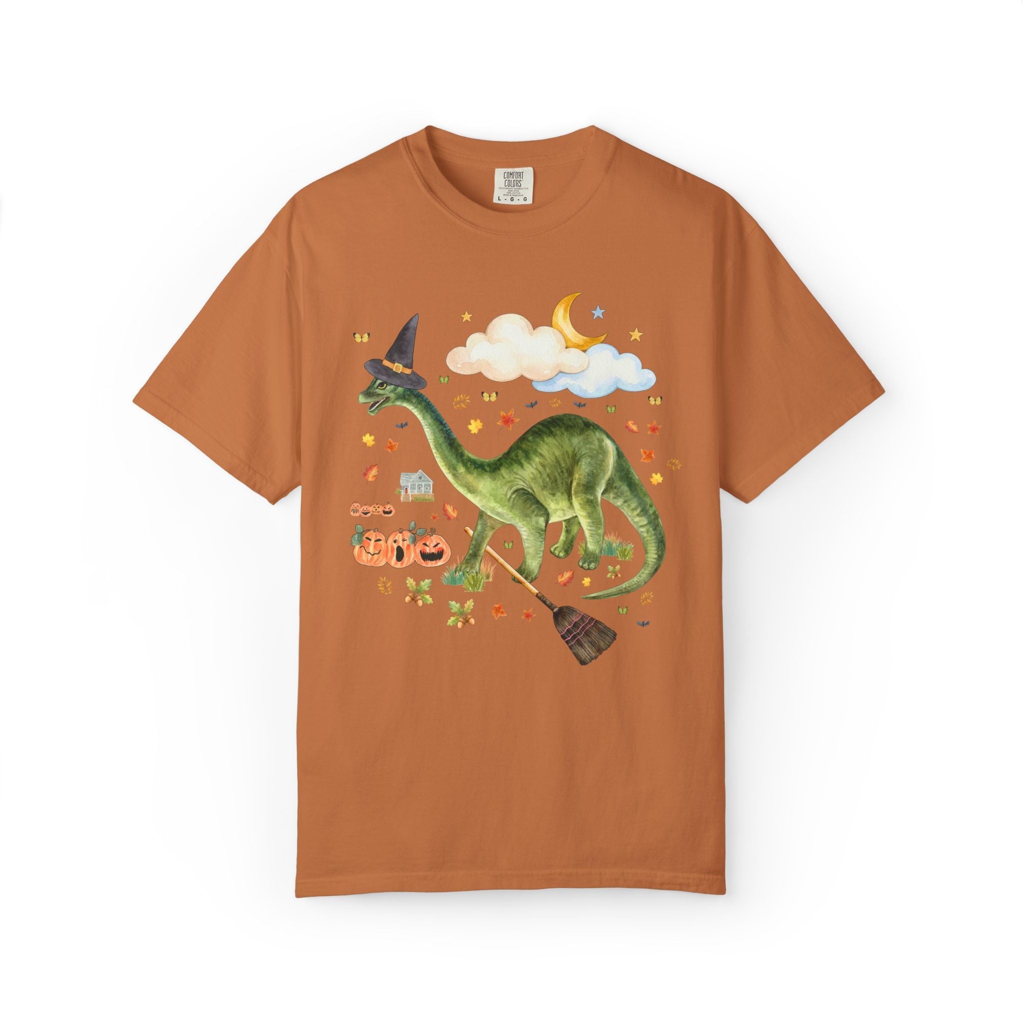 Witchy Dinosaur Lover Tee Shirt with Pumpkins - Opal and June