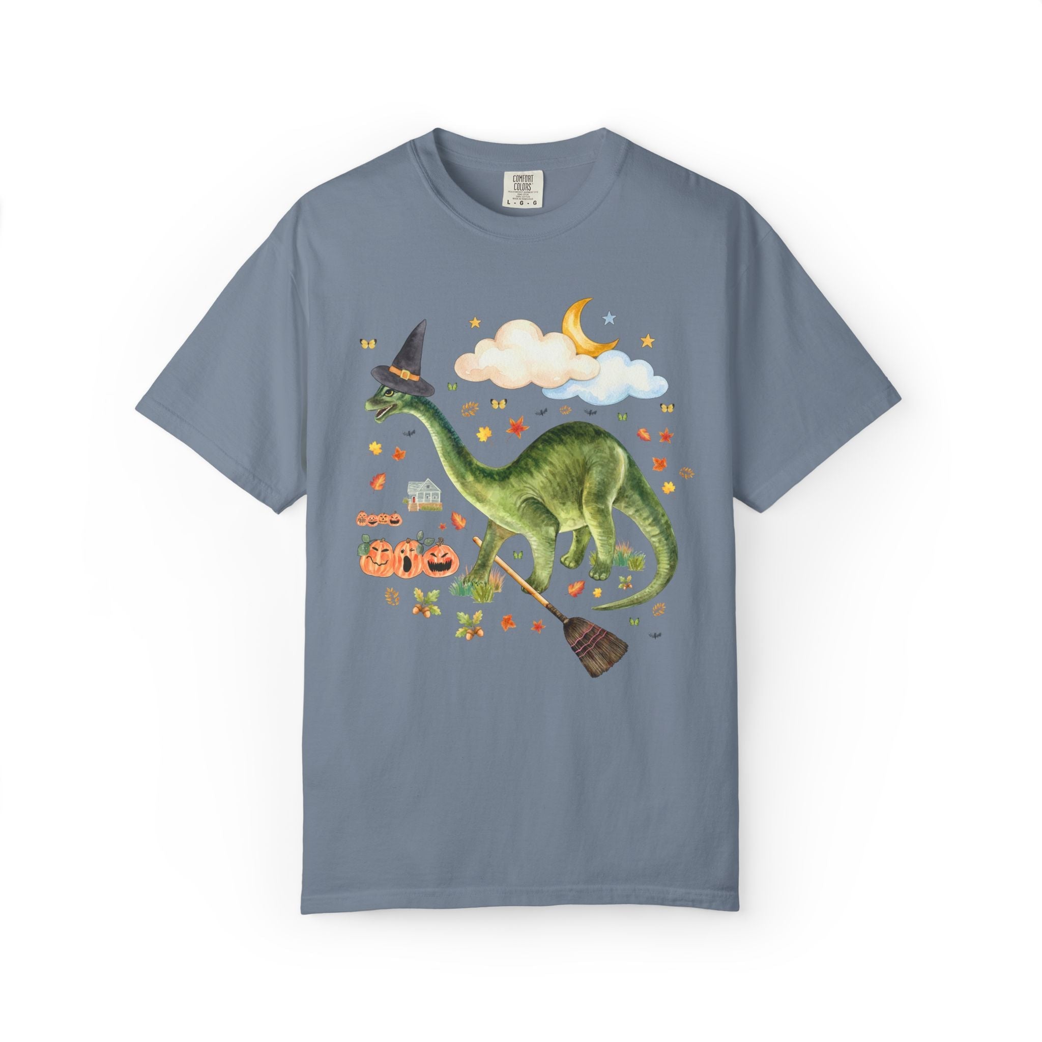 Witchy Dinosaur Lover Tee Shirt with Pumpkins - Opal and June