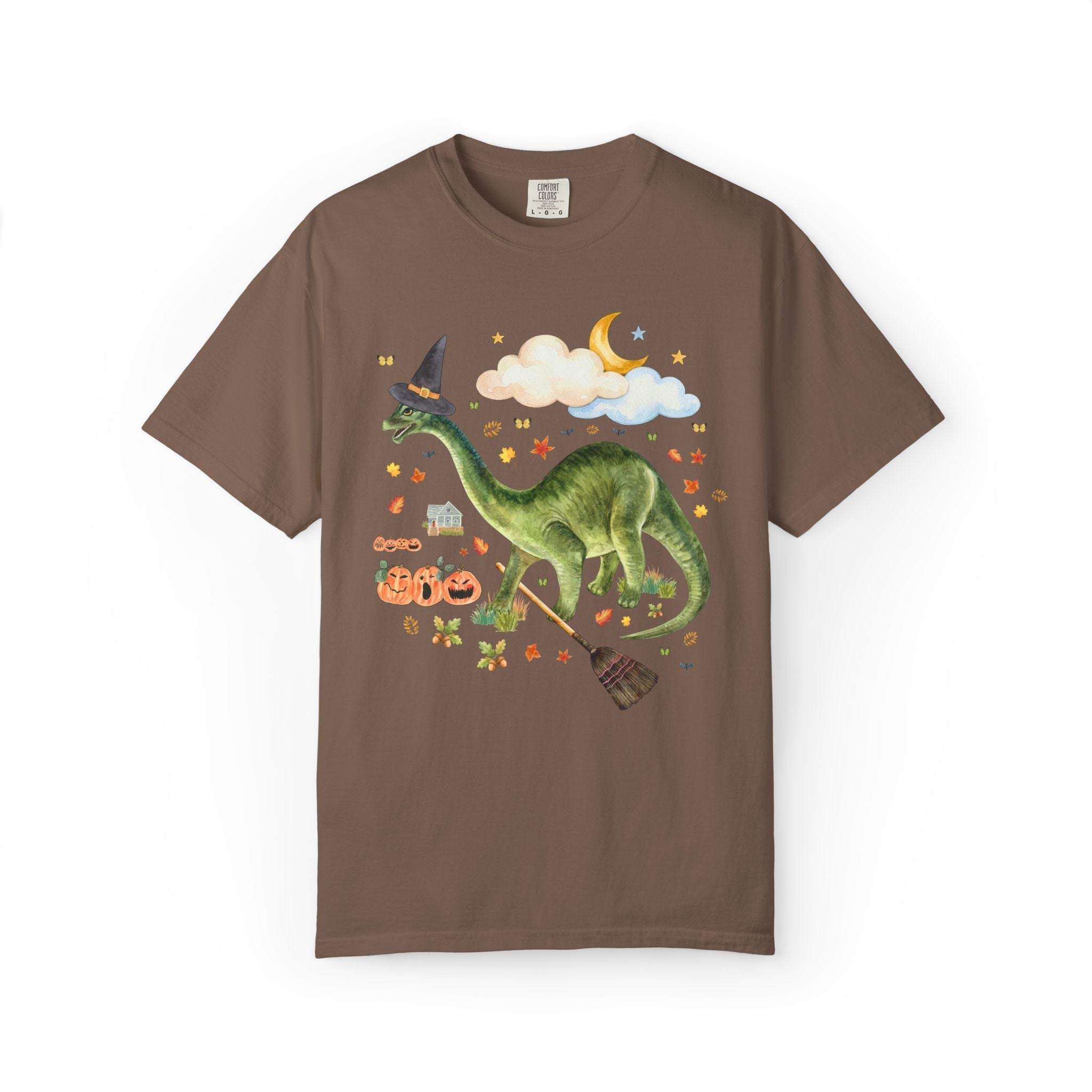 Witchy Dinosaur Lover Tee Shirt with Pumpkins - Opal and June