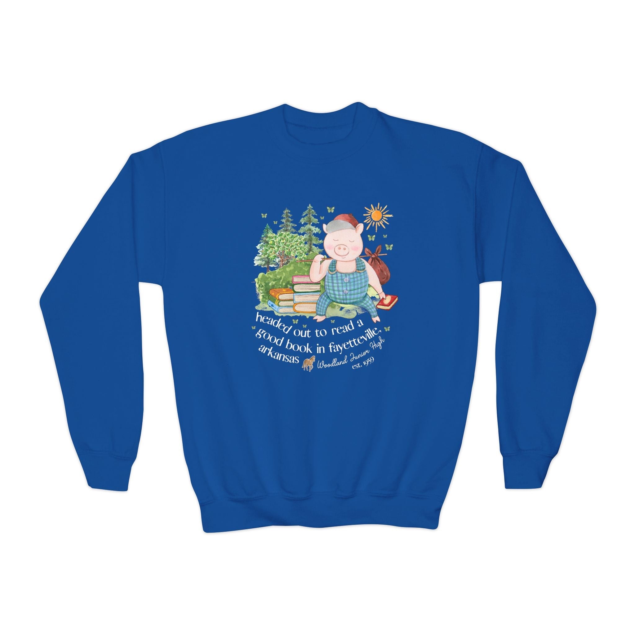 Woodland Junior High Kids Sweatshirt: Headed Out to Read a Good Book - Opal and June