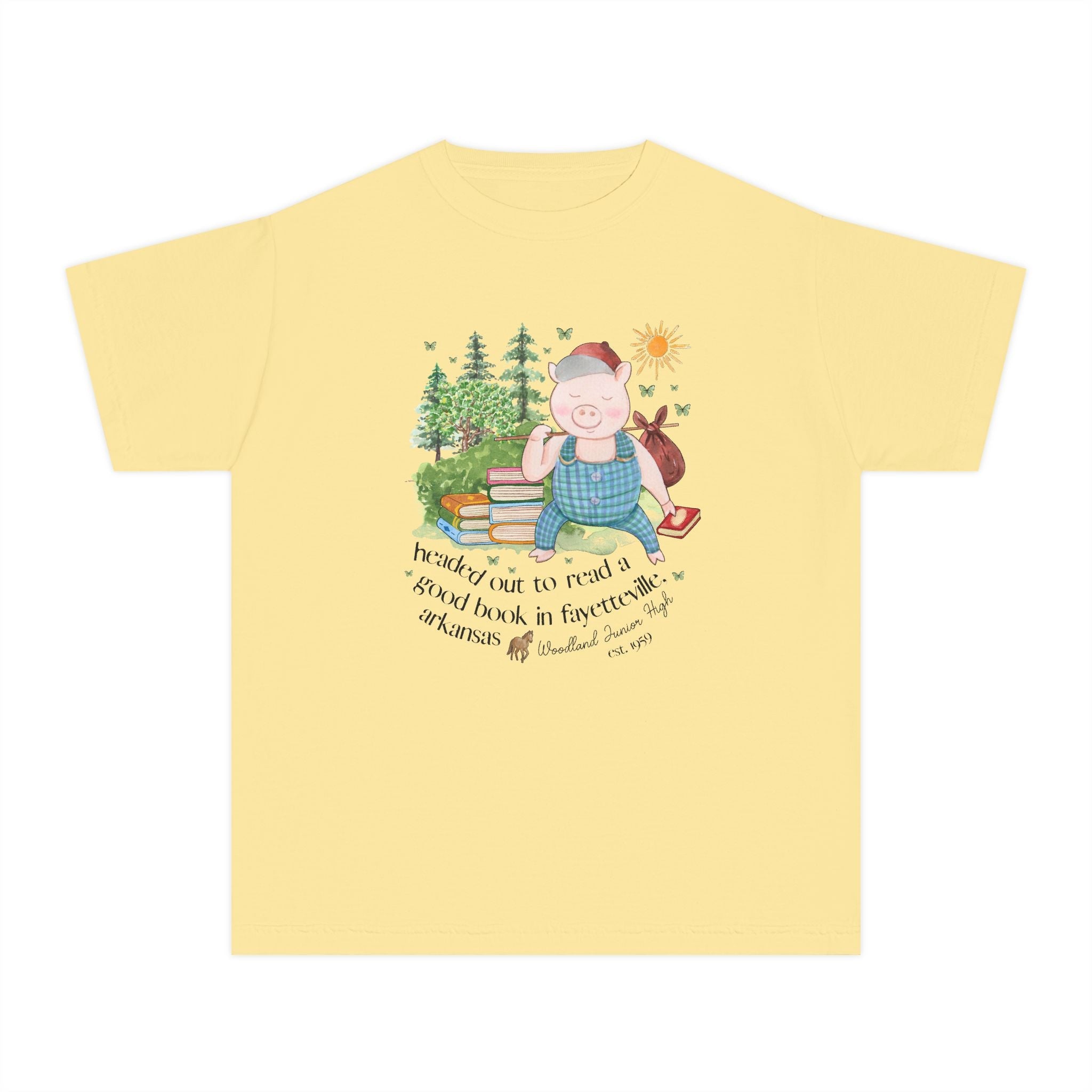 Woodland Junior High Kids Tee Shirt: Headed Out to Read a Good Book - Opal and June