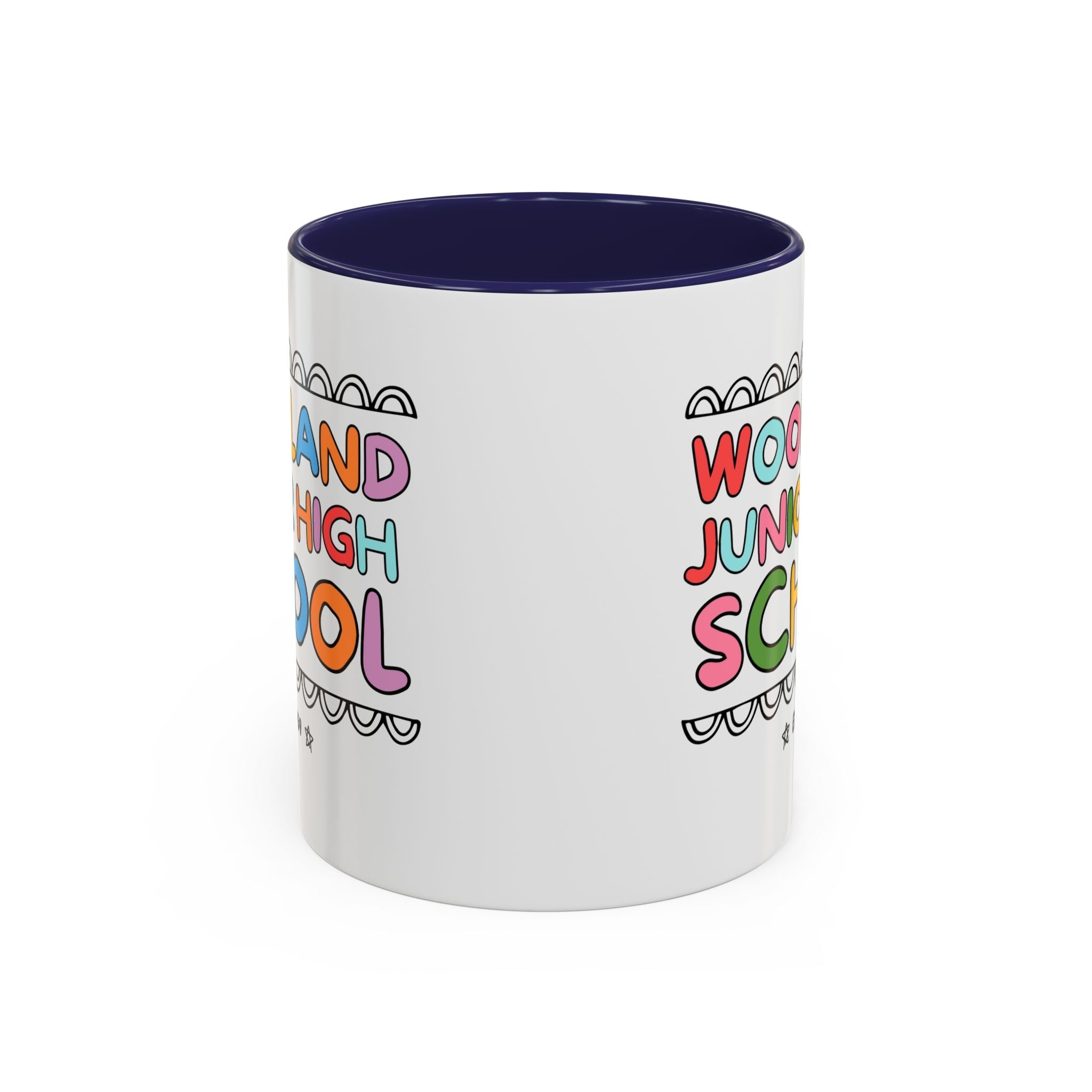 Woodland Junior High: Rainbow Letters 11 Oz Coffee Mug | FPS + Opal and June Coffee Mug, Fayetteville Public Schools - Opal and June