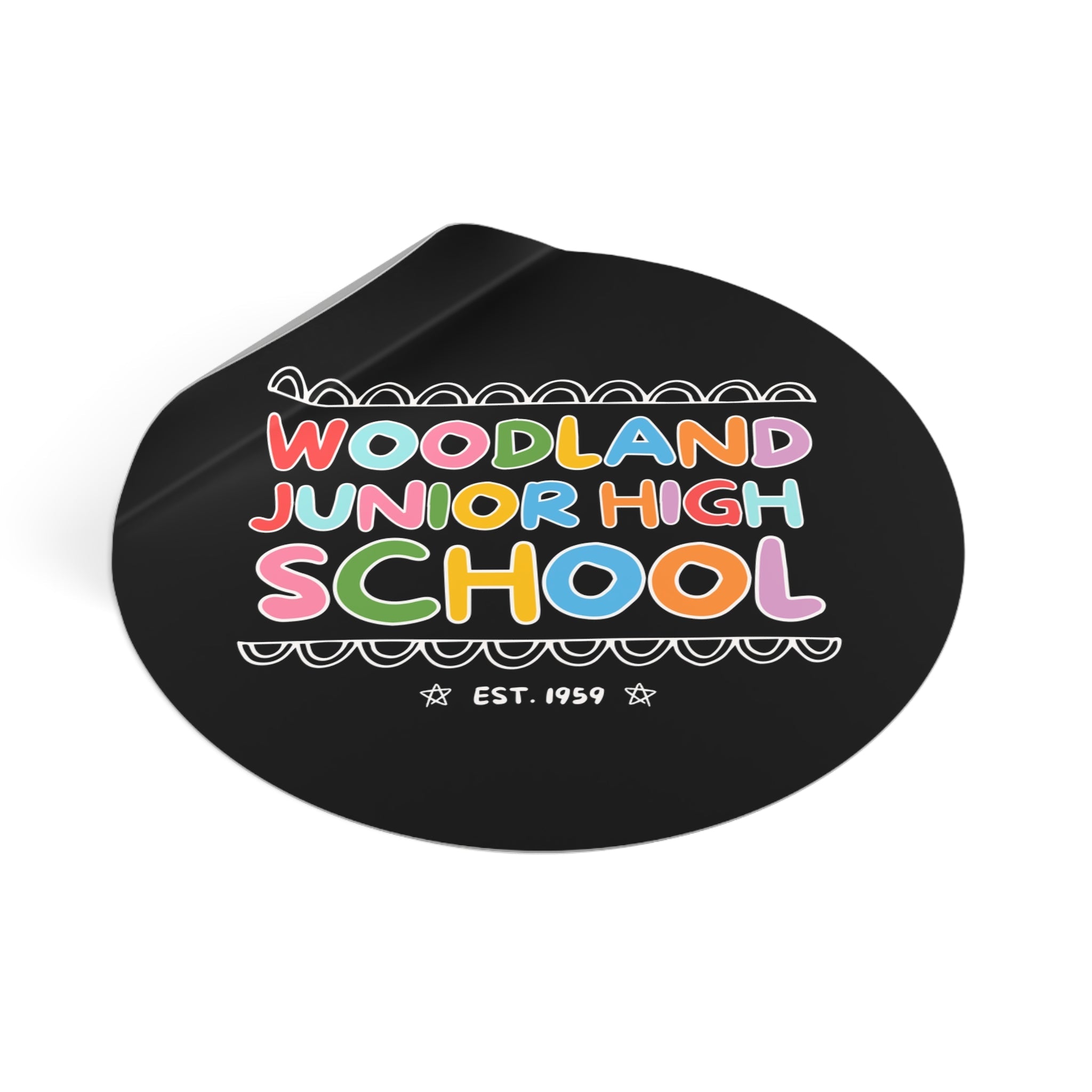 Woodland Junior High: Rainbow Letters Sticker | FPS + Opal and June Sticker, Fayetteville Public Schools - Opal and June