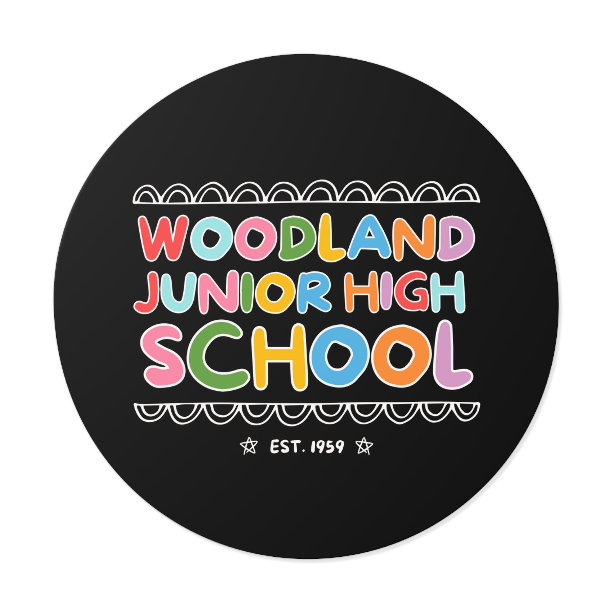 Woodland Junior High: Rainbow Letters Sticker | FPS + Opal and June Sticker, Fayetteville Public Schools - Opal and June
