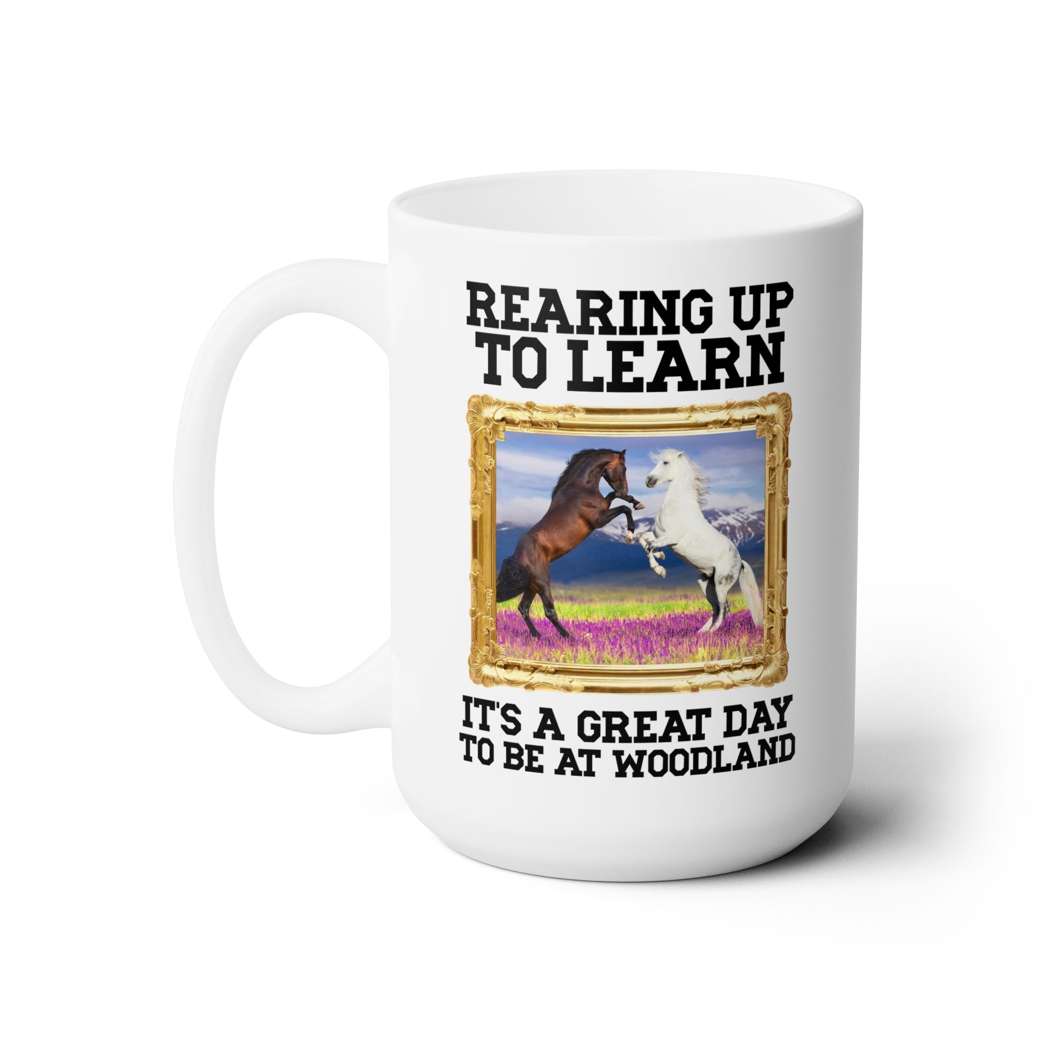 Woodland Junior High: Rearing Up to Learn 15 Oz Coffee Mug | FPS + Opal and June Coffee Mug, Fayetteville Public Schools - Opal and June