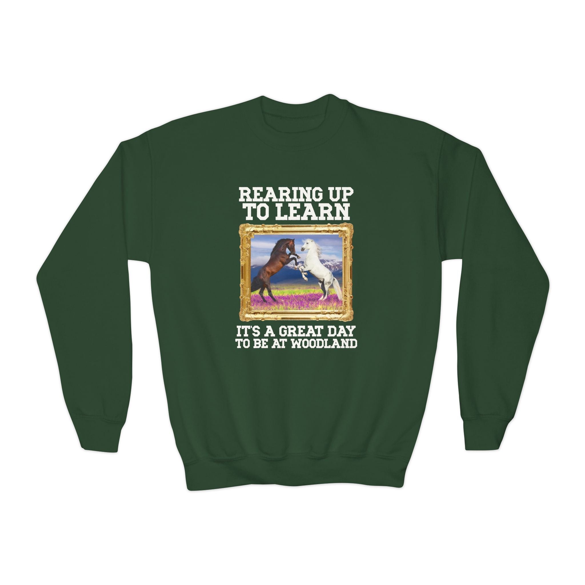 Woodland Junior High: Rearing Up to Learn Kids Sweatshirt | FPS + Opal and June Kids Sweatshirt, Fayetteville Public Schools - Opal and June