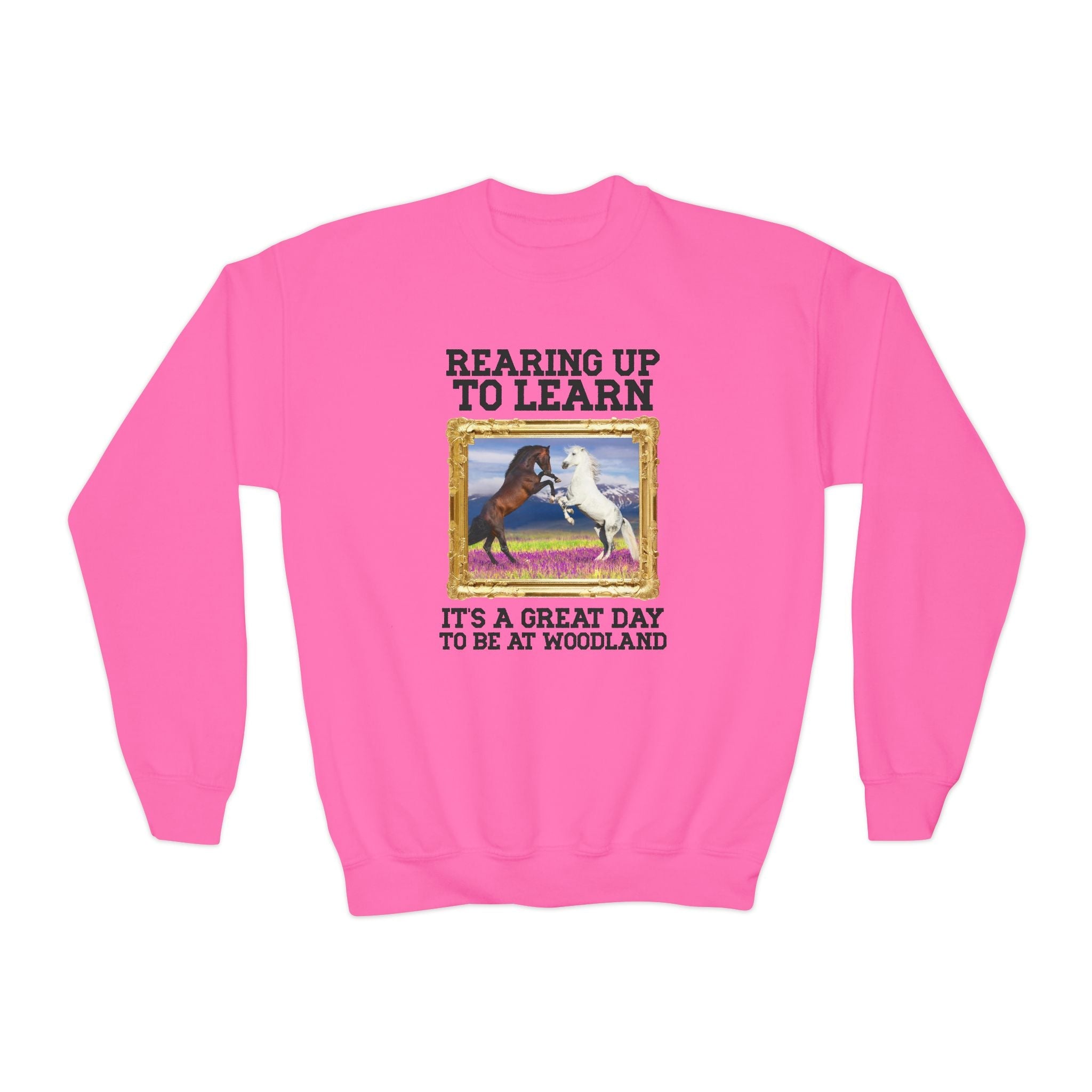 Woodland Junior High: Rearing Up to Learn Kids Sweatshirt | FPS + Opal and June Kids Sweatshirt, Fayetteville Public Schools - Opal and June