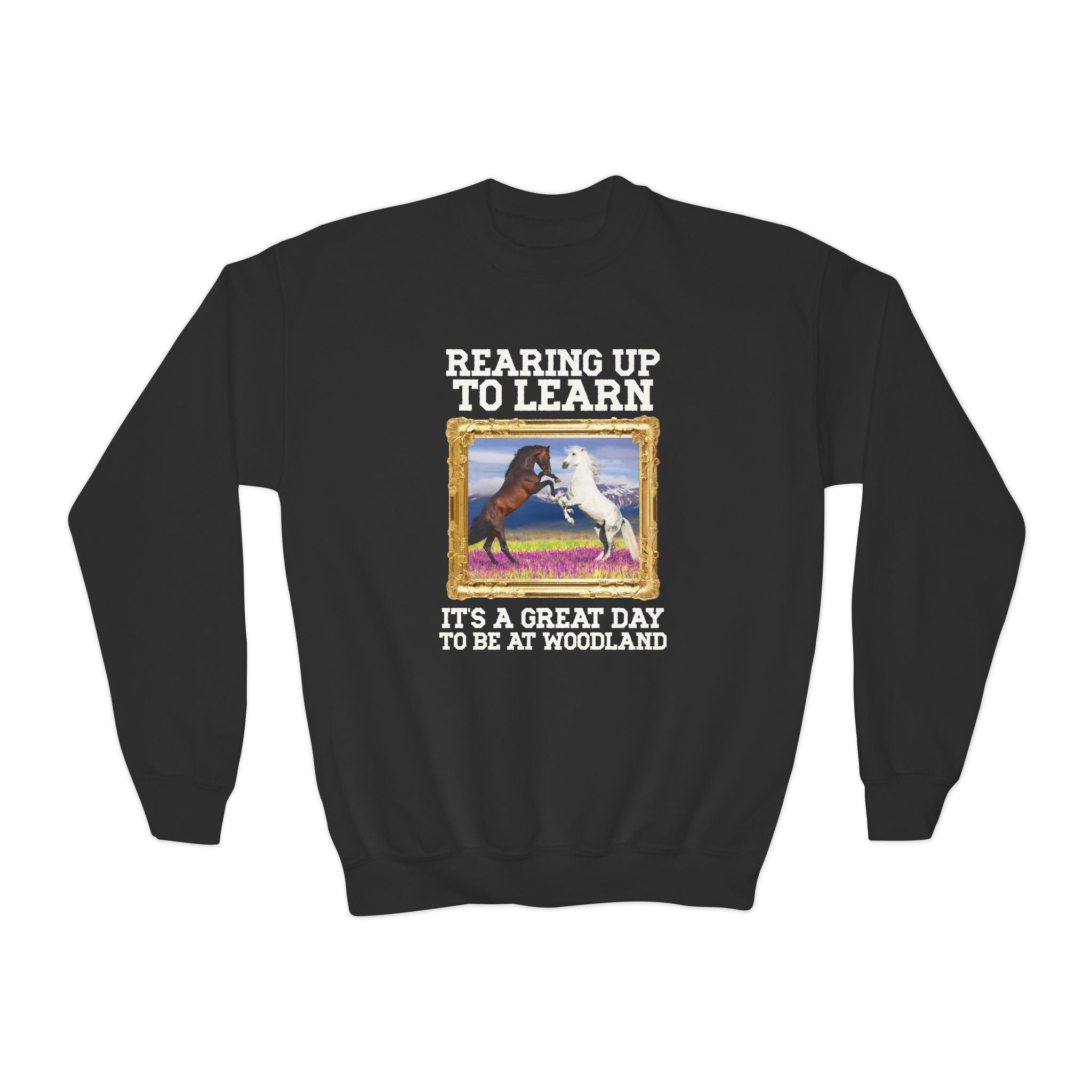 Woodland Junior High: Rearing Up to Learn Kids Sweatshirt | FPS + Opal and June Kids Sweatshirt, Fayetteville Public Schools - Opal and June