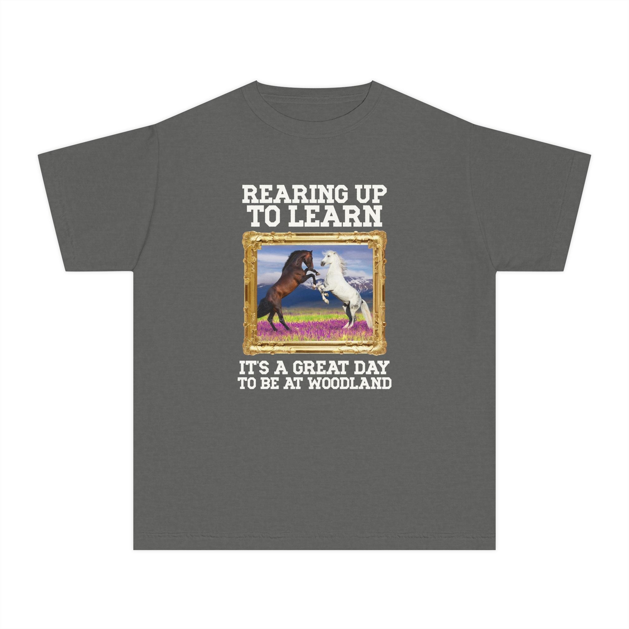 Woodland Junior High: Rearing Up to Learn Kids Tee Shirt | FPS + Opal and June Kids Tee Shirt, Fayetteville Public Schools - Opal and June