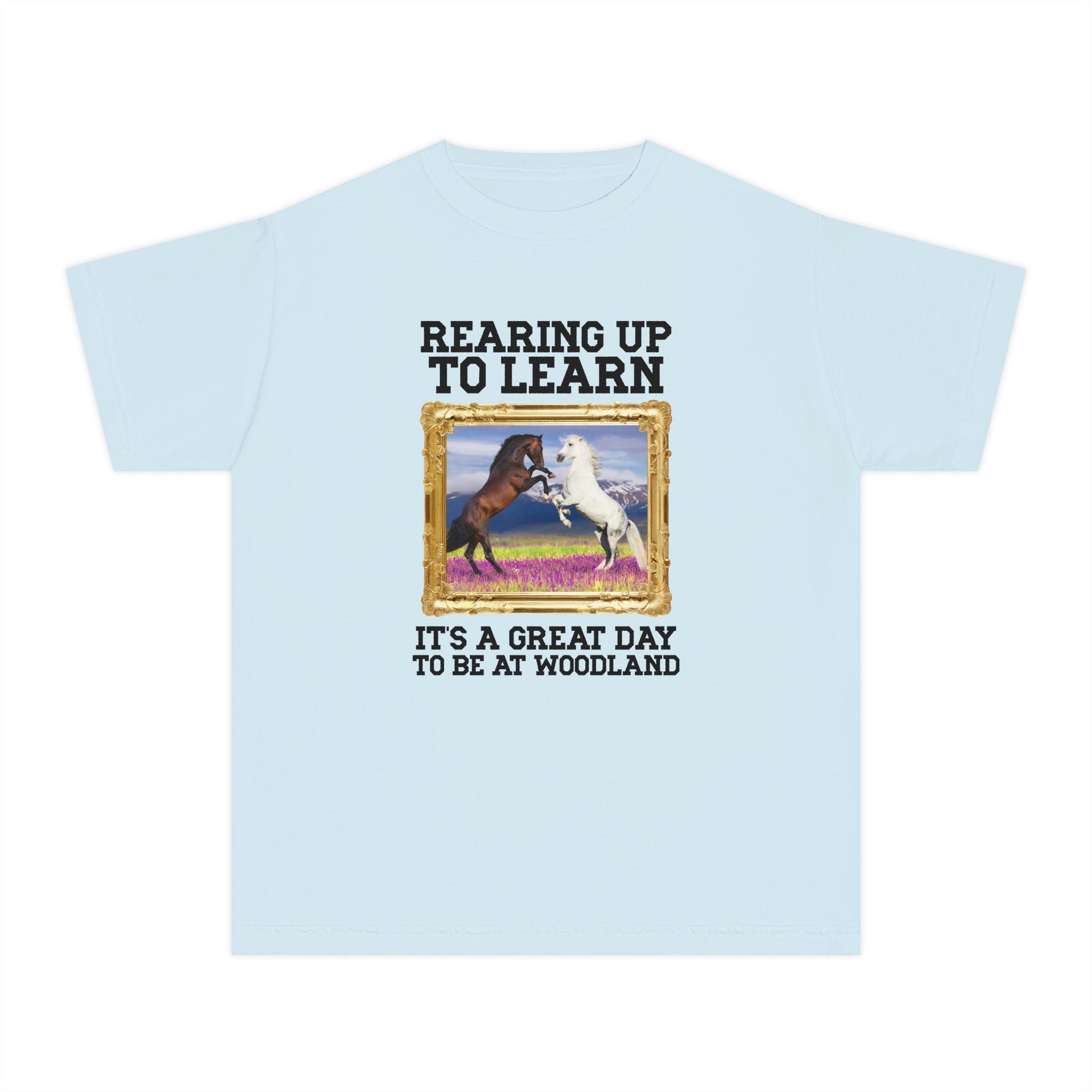Woodland Junior High: Rearing Up to Learn Kids Tee Shirt | FPS + Opal and June Kids Tee Shirt, Fayetteville Public Schools - Opal and June
