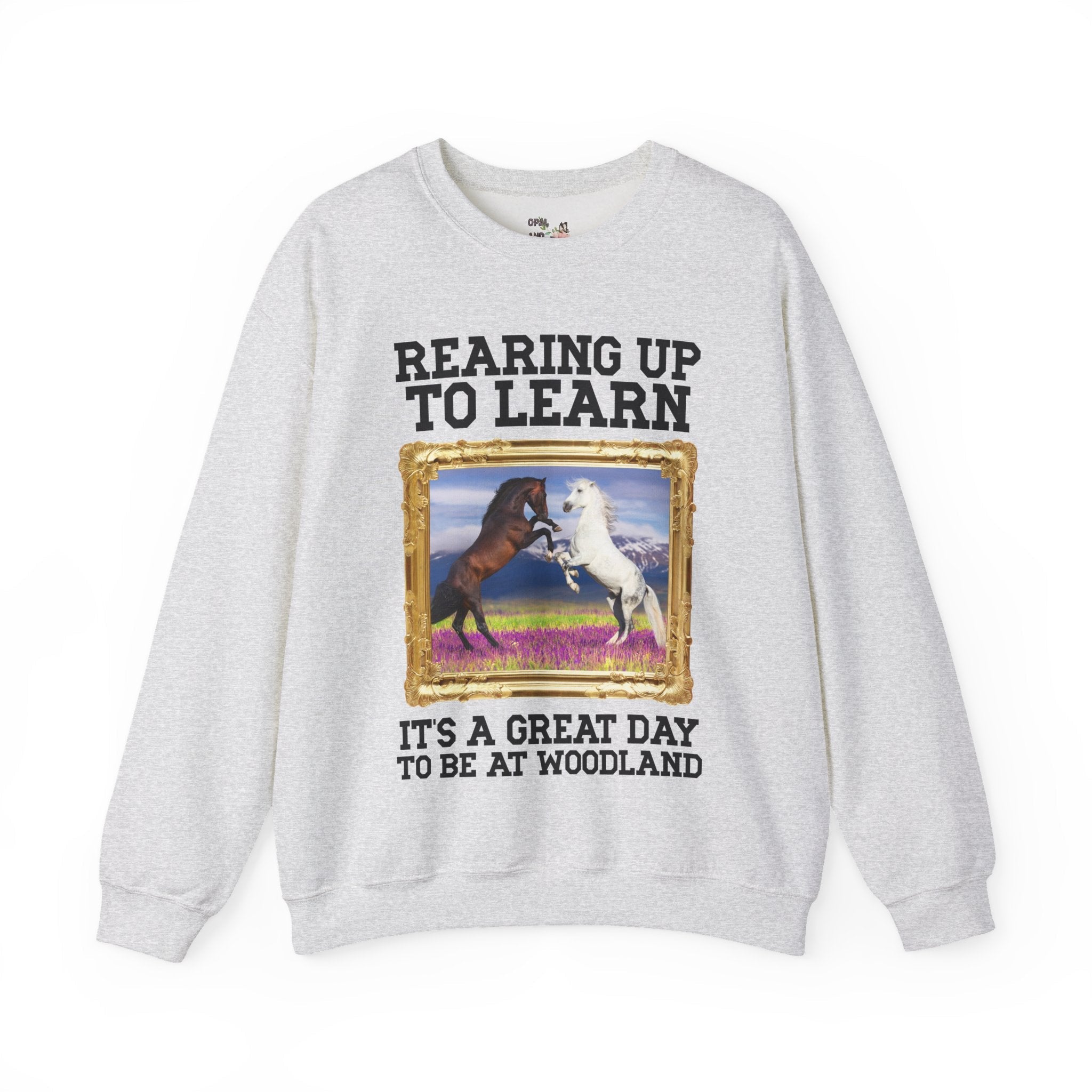 Woodland Junior High: Rearing Up to Learn Sweatshirt | FPS + Opal and June Sweatshirt, Fayetteville Public Schools - Opal and June