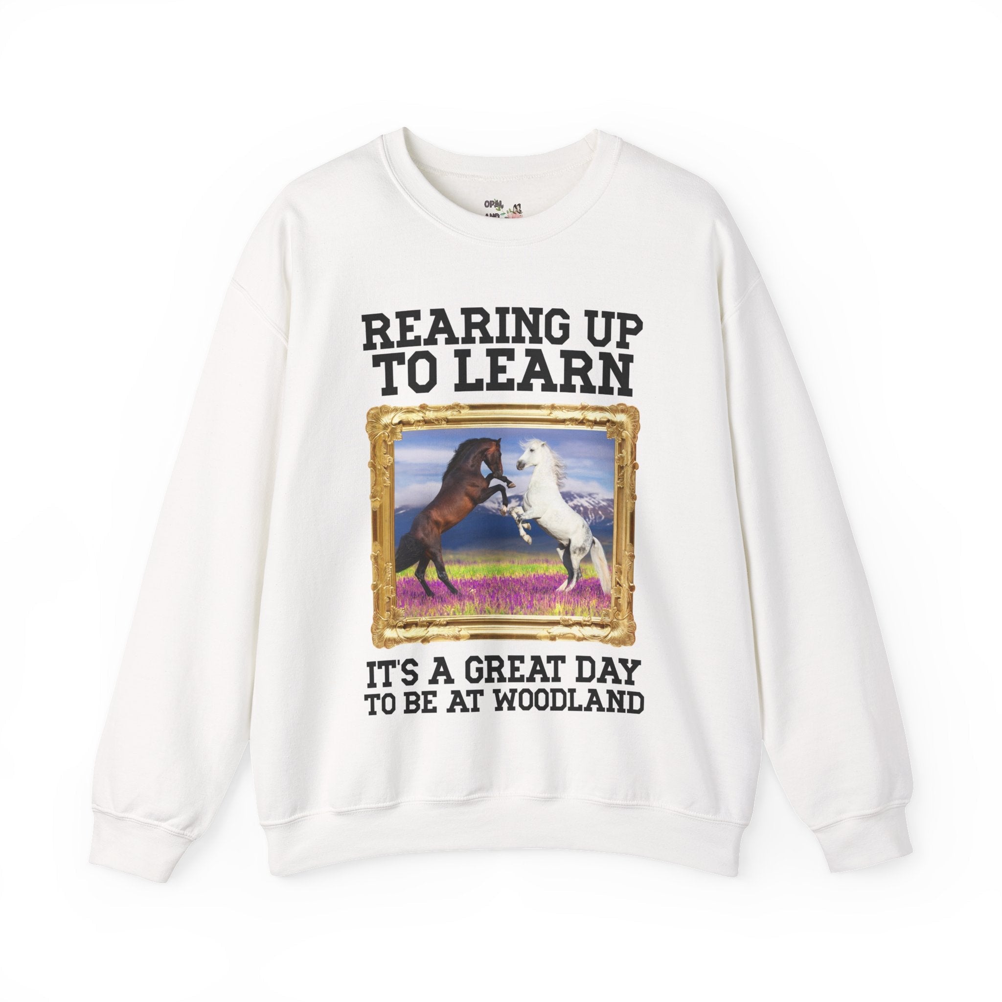 Woodland Junior High: Rearing Up to Learn Sweatshirt | FPS + Opal and June Sweatshirt, Fayetteville Public Schools - Opal and June
