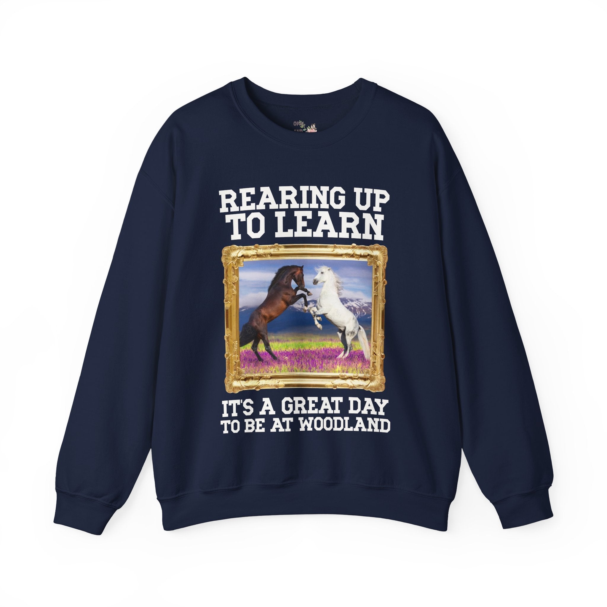 Woodland Junior High: Rearing Up to Learn Sweatshirt | FPS + Opal and June Sweatshirt, Fayetteville Public Schools - Opal and June