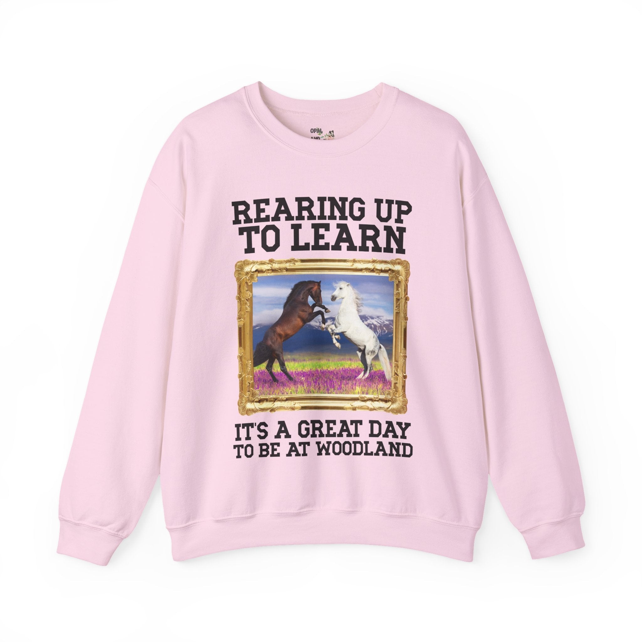 Woodland Junior High: Rearing Up to Learn Sweatshirt | FPS + Opal and June Sweatshirt, Fayetteville Public Schools - Opal and June