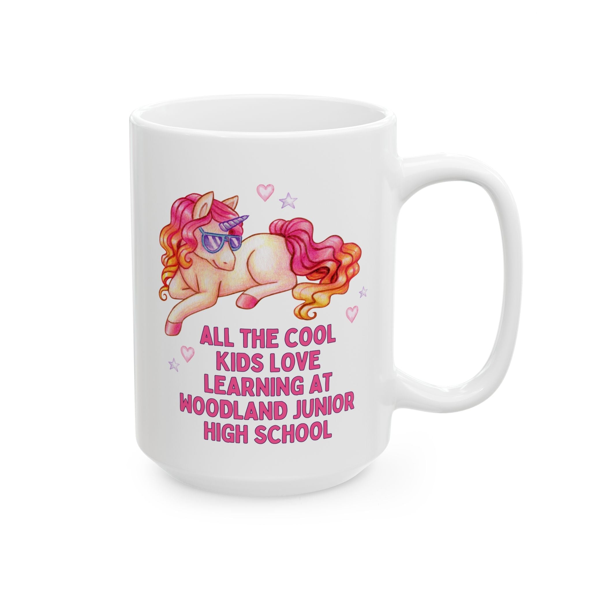 Woodland Junior High School 15 Oz Coffee Mug: All the Cool Kids Love Learning at Woodland Junior High | FPS + Opal and June Mug, Fayetteville Public Schools - Opal and June